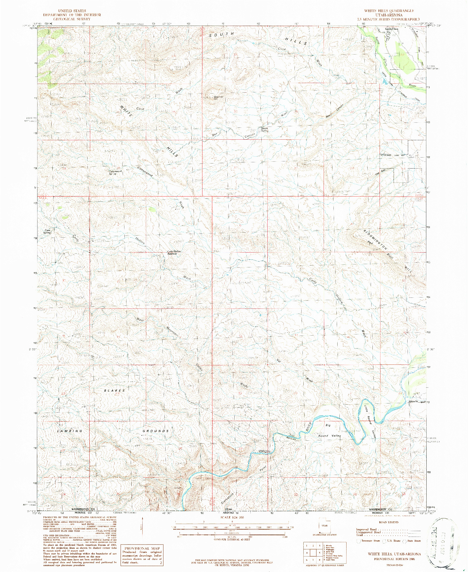 USGS 1:24000-SCALE QUADRANGLE FOR WHITE HILLS, UT 1986