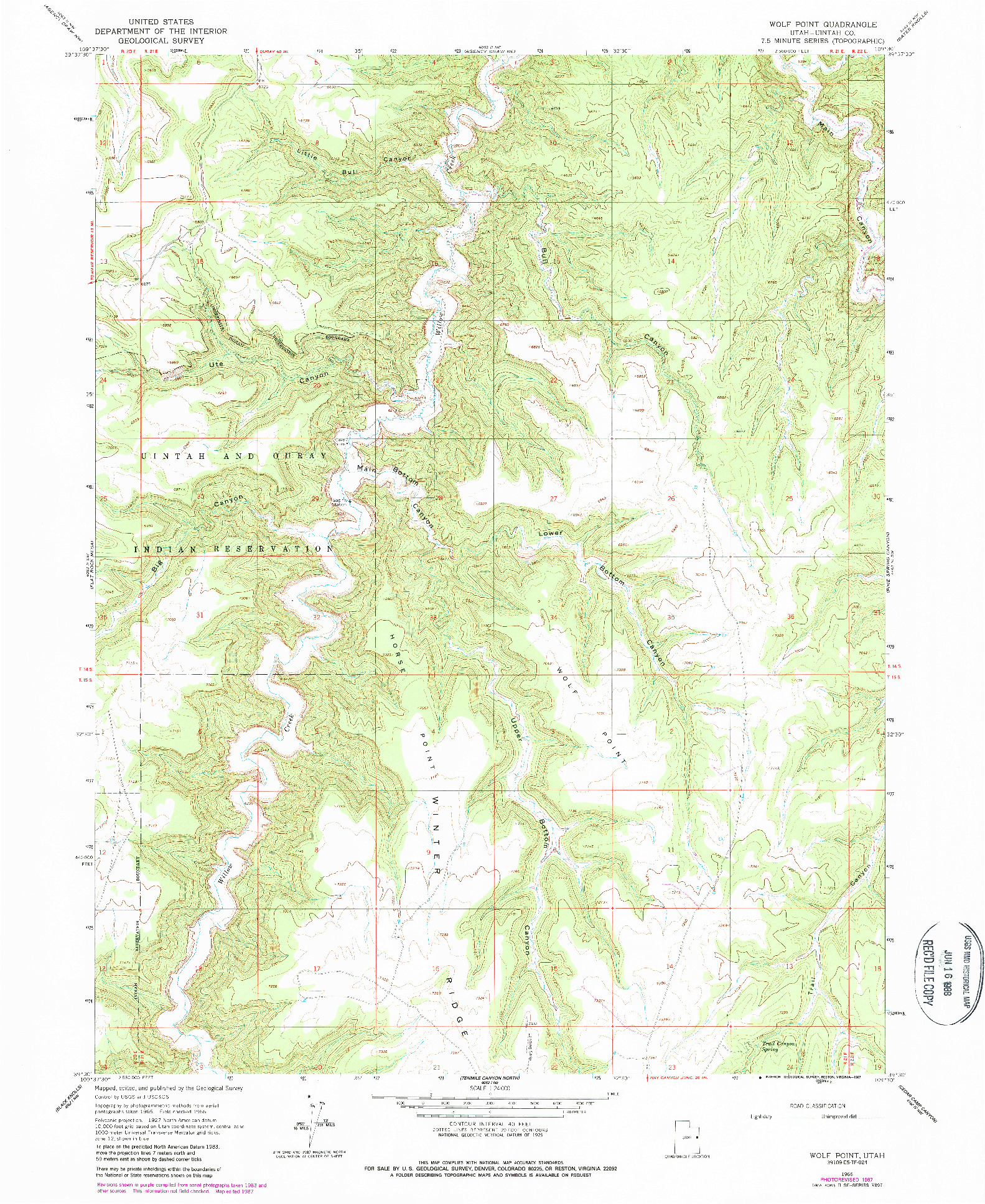 USGS 1:24000-SCALE QUADRANGLE FOR WOLF POINT, UT 1966