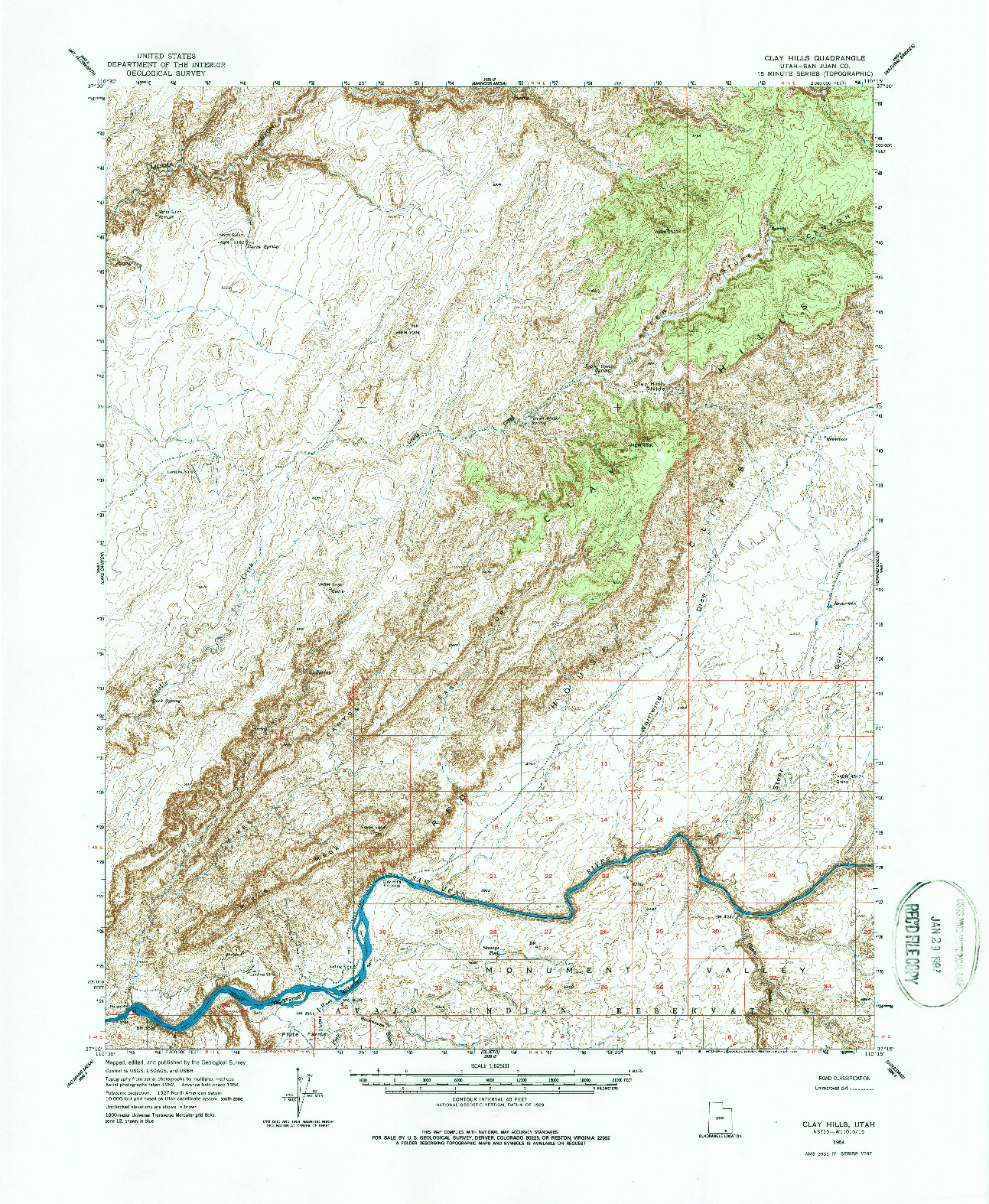 USGS 1:62500-SCALE QUADRANGLE FOR CLAY HILLS, UT 1954