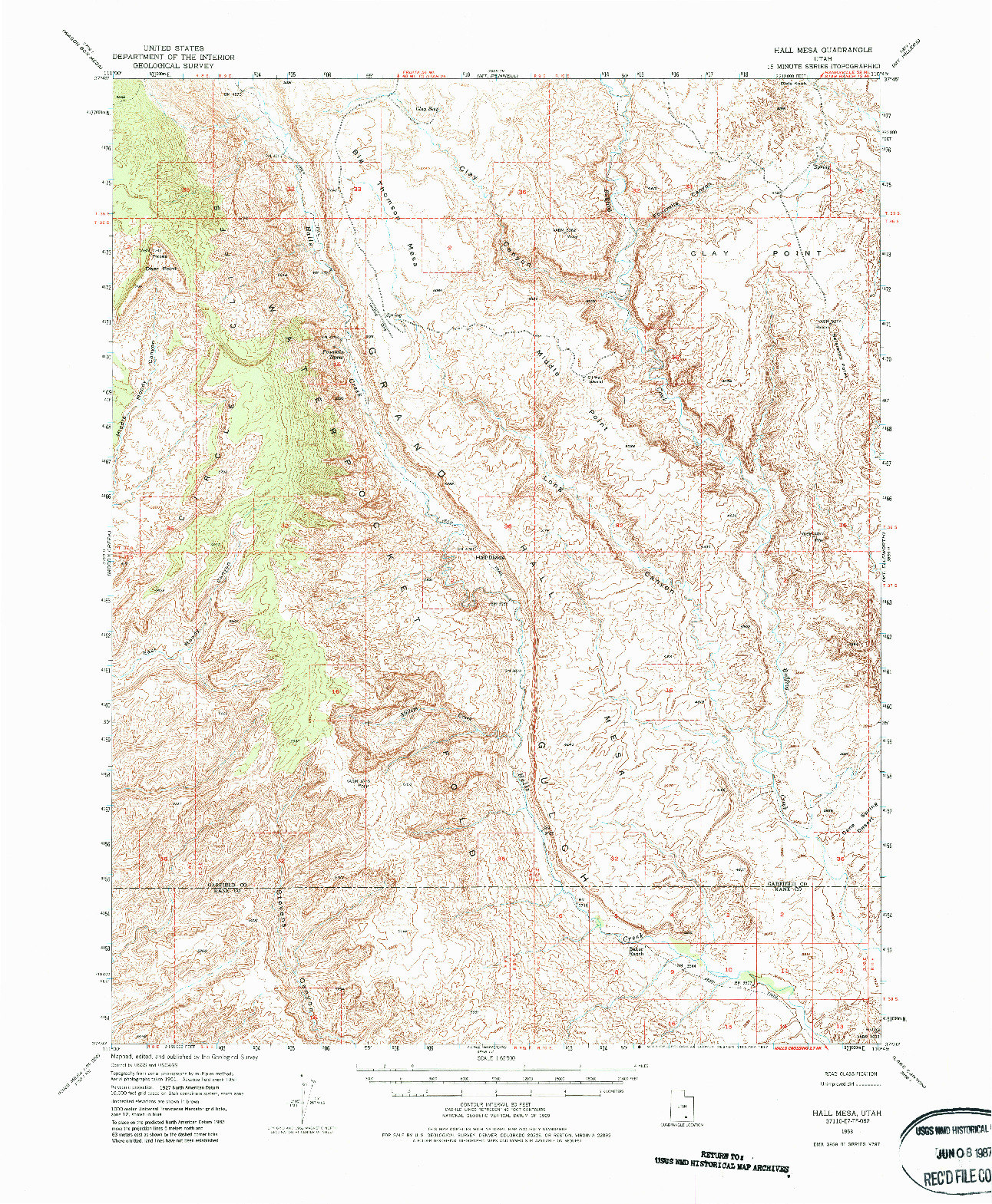 USGS 1:62500-SCALE QUADRANGLE FOR HALL MESA, UT 1953