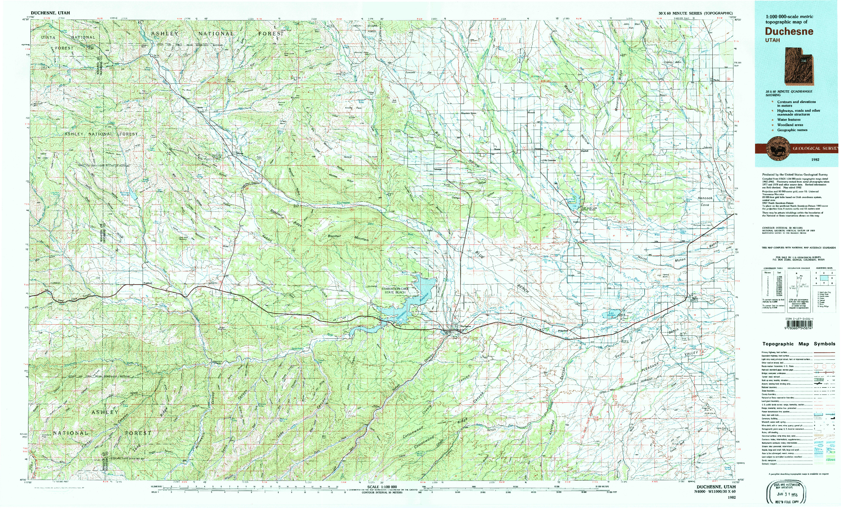 USGS 1:100000-SCALE QUADRANGLE FOR DUCHESNE, UT 1982