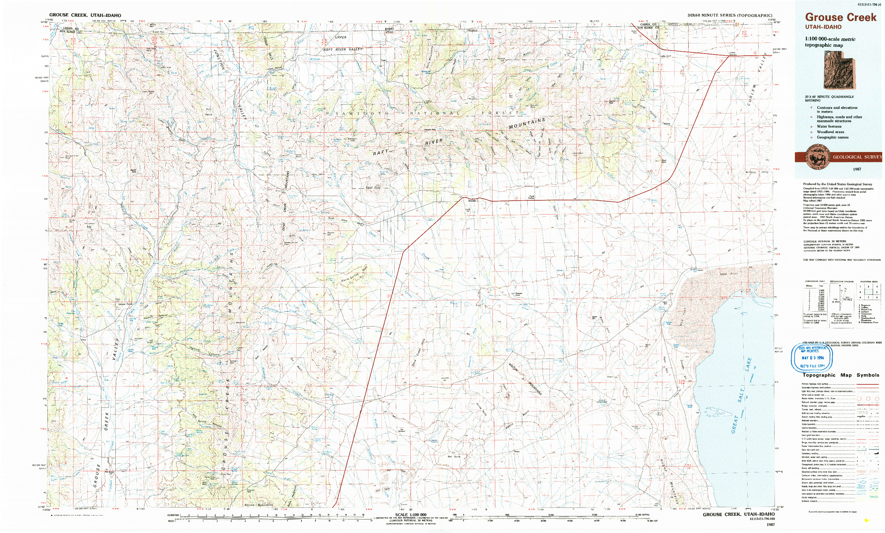 USGS 1:100000-SCALE QUADRANGLE FOR GROUSE CREEK, UT 1987