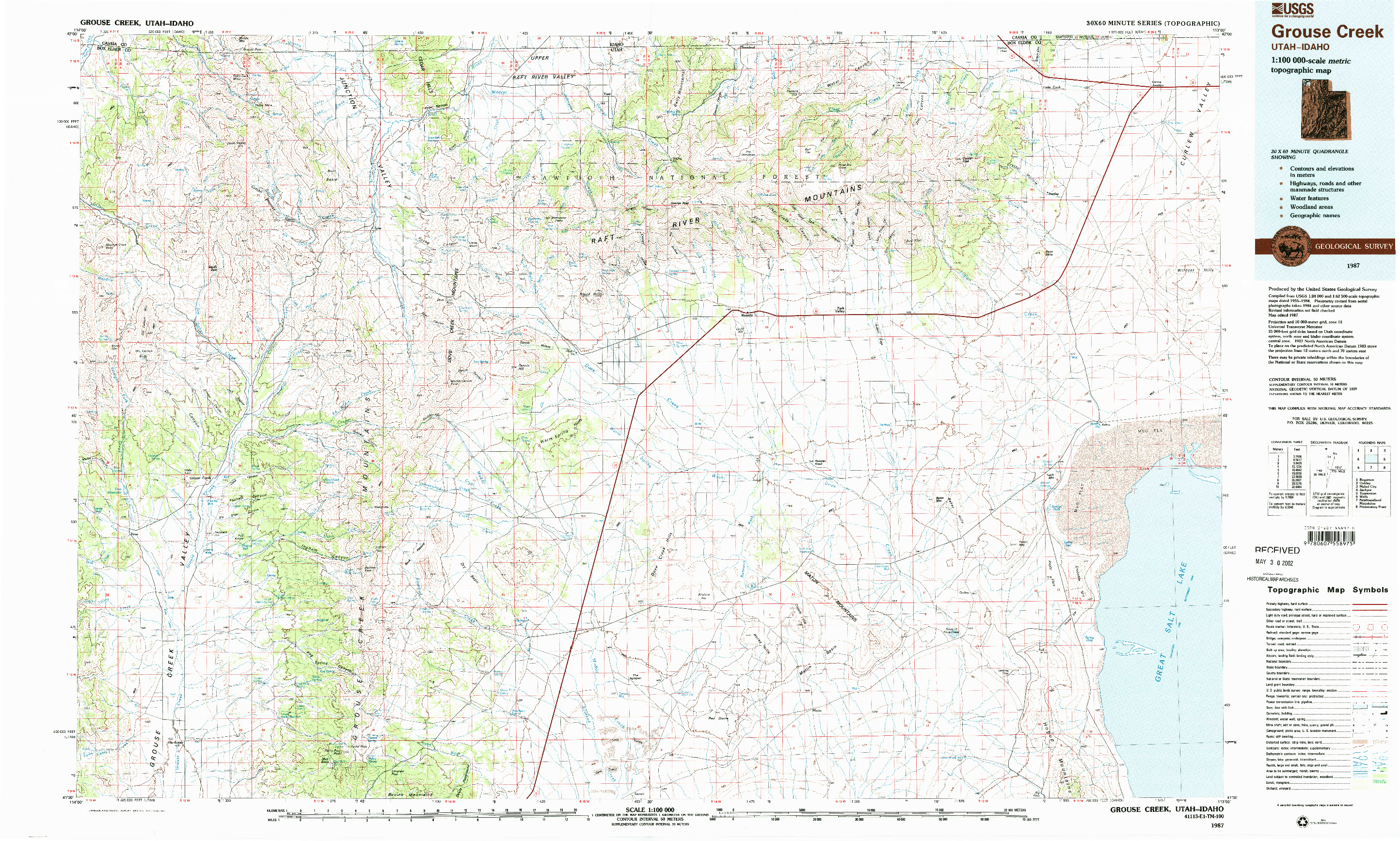 USGS 1:100000-SCALE QUADRANGLE FOR GROUSE CREEK, UT 1987