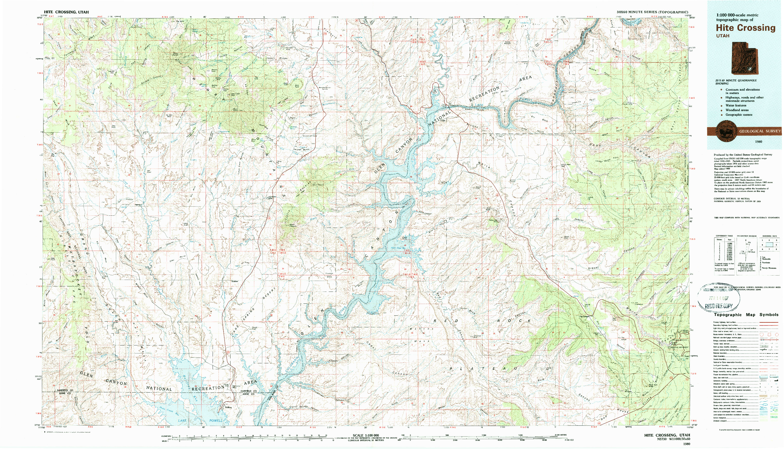 USGS 1:100000-SCALE QUADRANGLE FOR HITE CROSSING, UT 1980