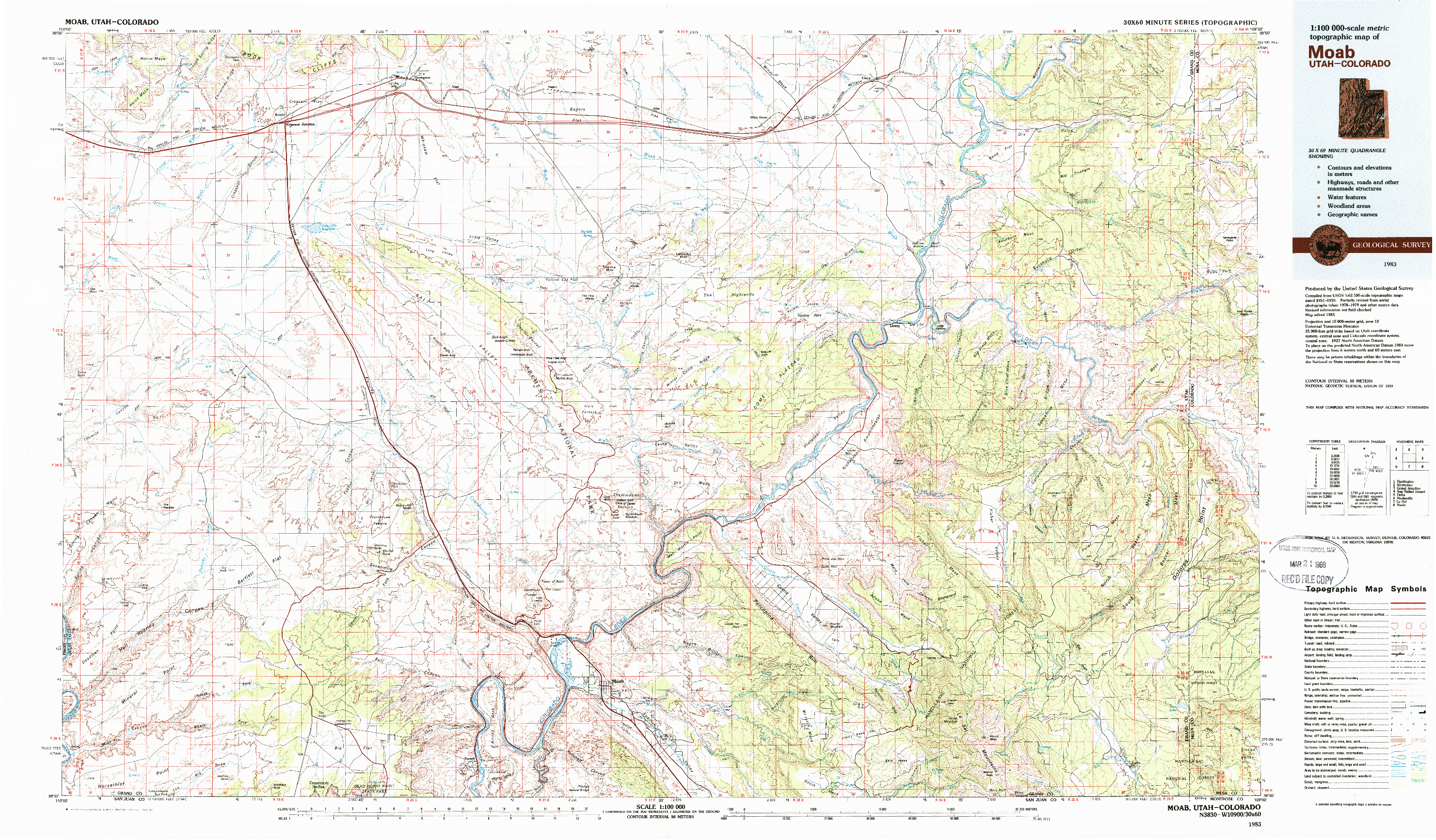 USGS 1:100000-SCALE QUADRANGLE FOR MOAB, UT 1983
