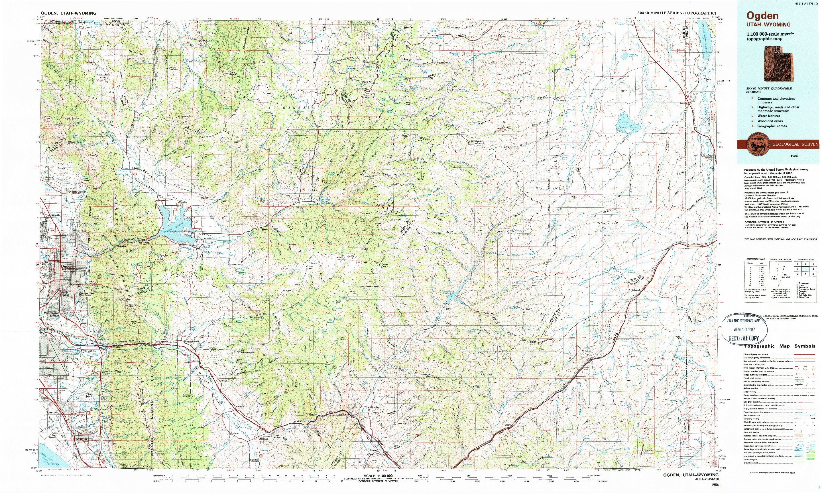 USGS 1:100000-SCALE QUADRANGLE FOR OGDEN, UT 1986