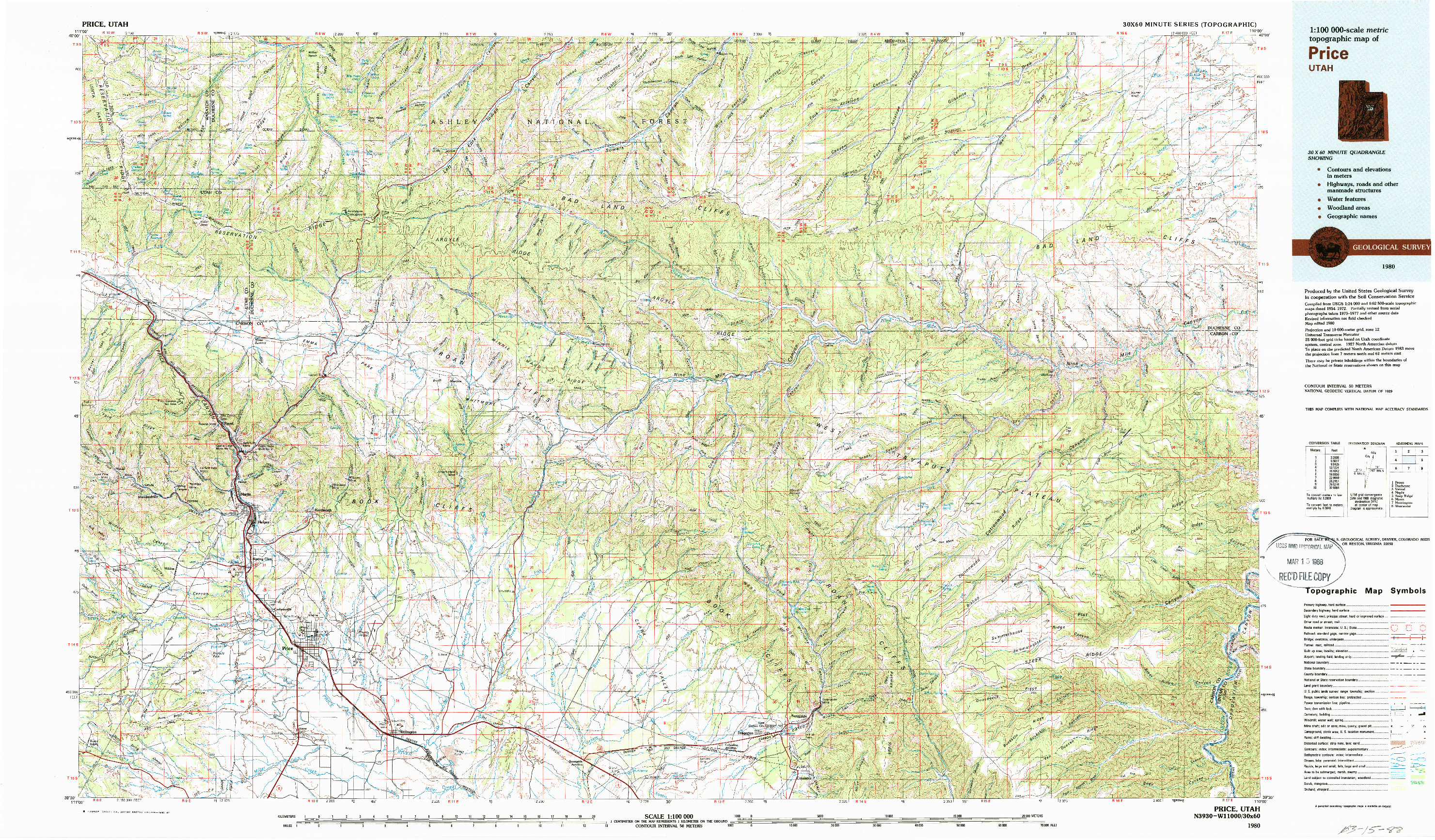 USGS 1:100000-SCALE QUADRANGLE FOR PRICE, UT 1980