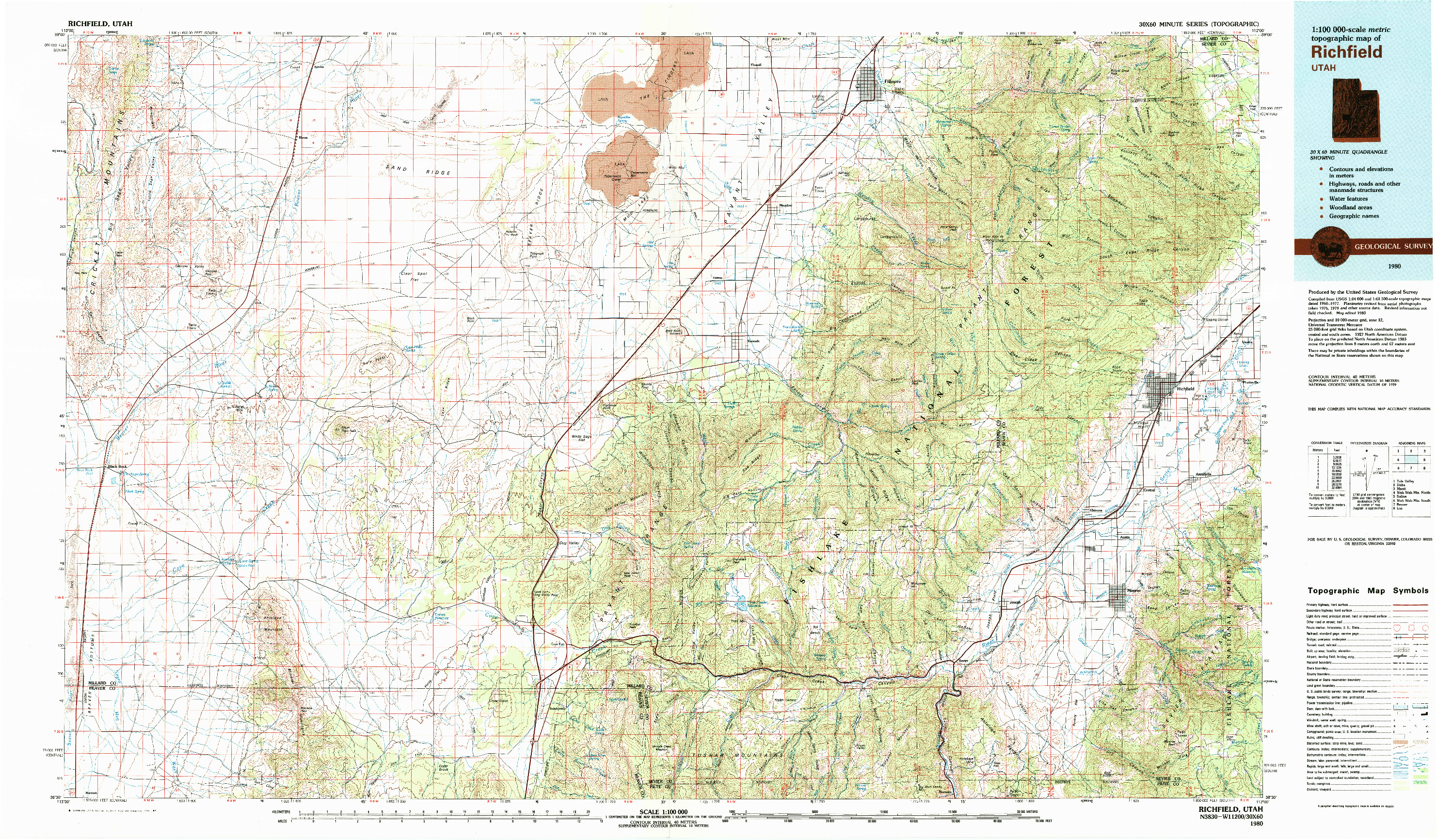 USGS 1:100000-SCALE QUADRANGLE FOR RICHFIELD, UT 1980