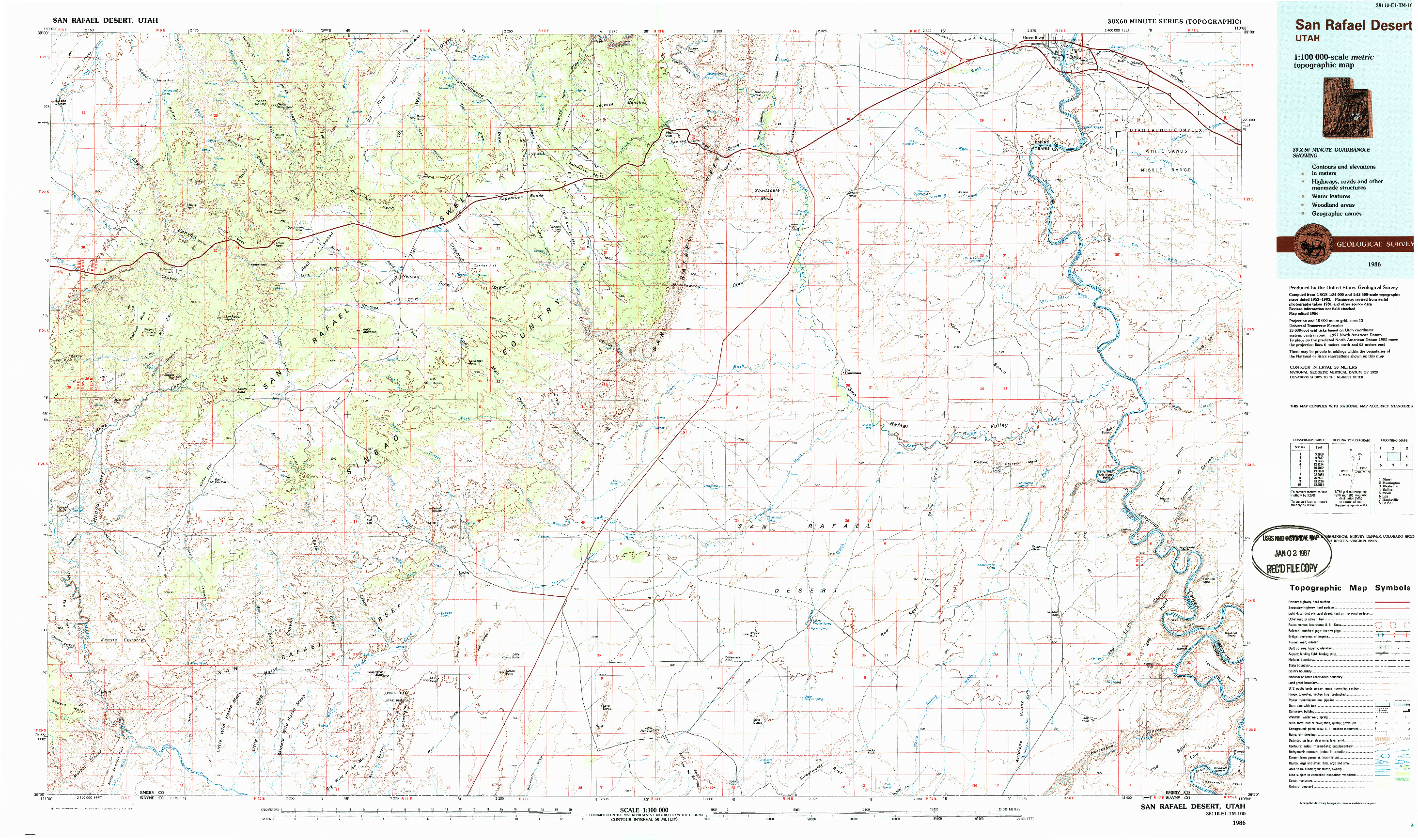 USGS 1:100000-SCALE QUADRANGLE FOR SAN RAFAEL DESERT, UT 1986