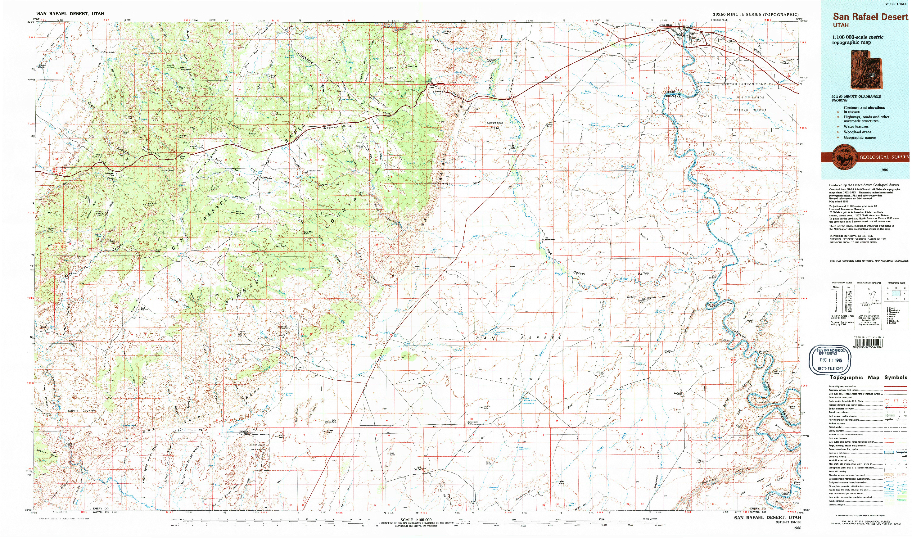 USGS 1:100000-SCALE QUADRANGLE FOR SAN RAFAEL DESERT, UT 1986