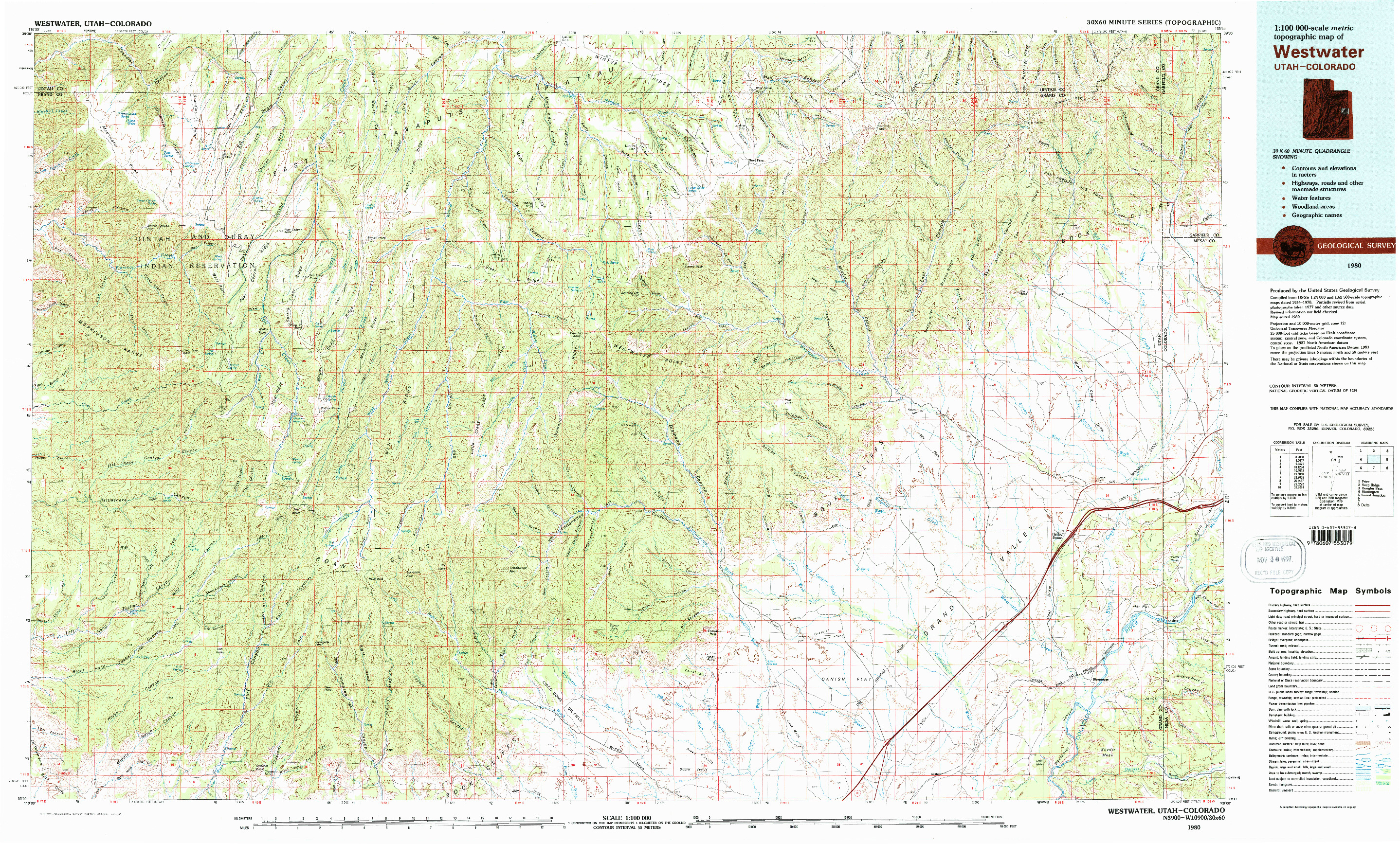 USGS 1:100000-SCALE QUADRANGLE FOR WESTWATER, UT 1980
