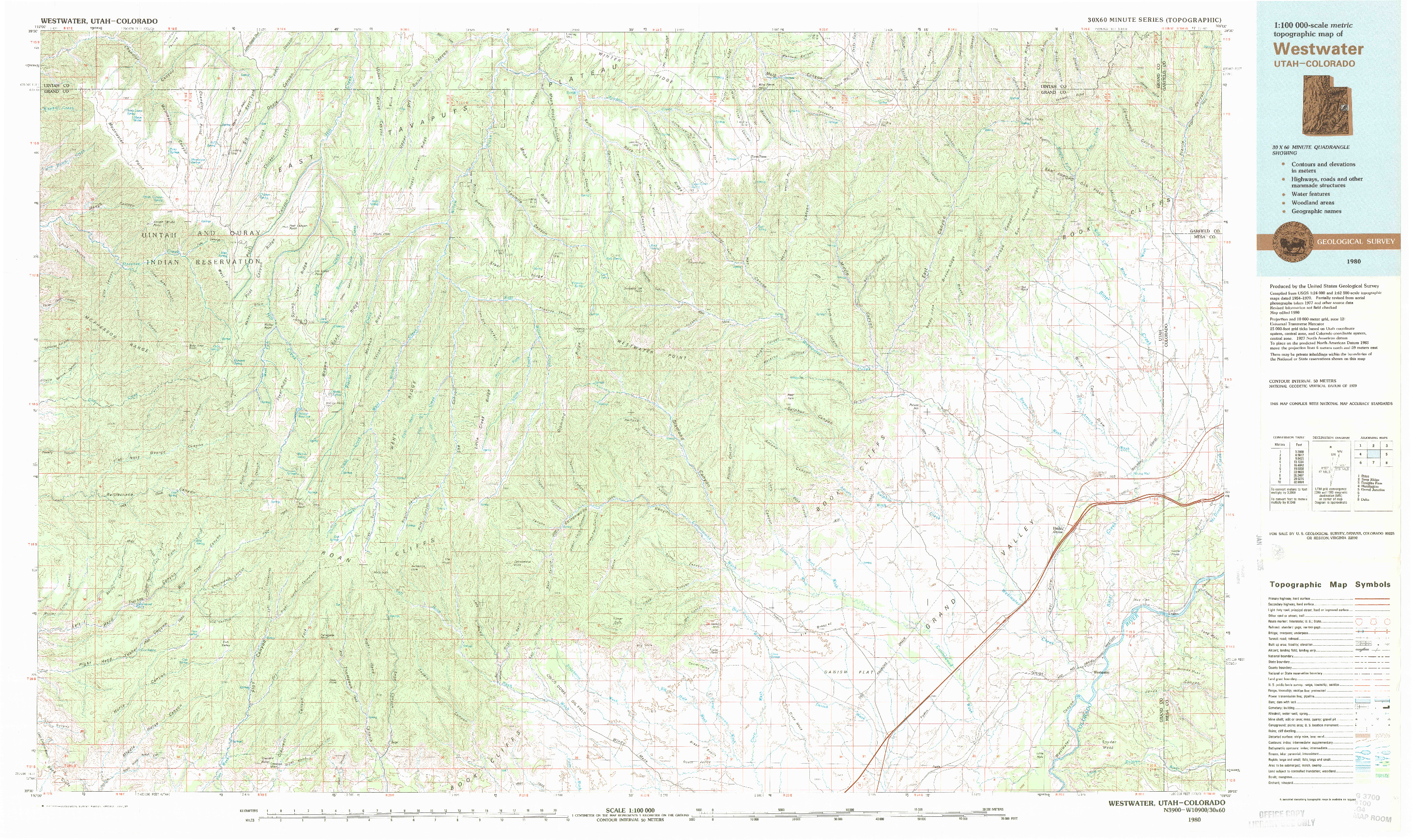 USGS 1:100000-SCALE QUADRANGLE FOR WESTWATER, UT 1980