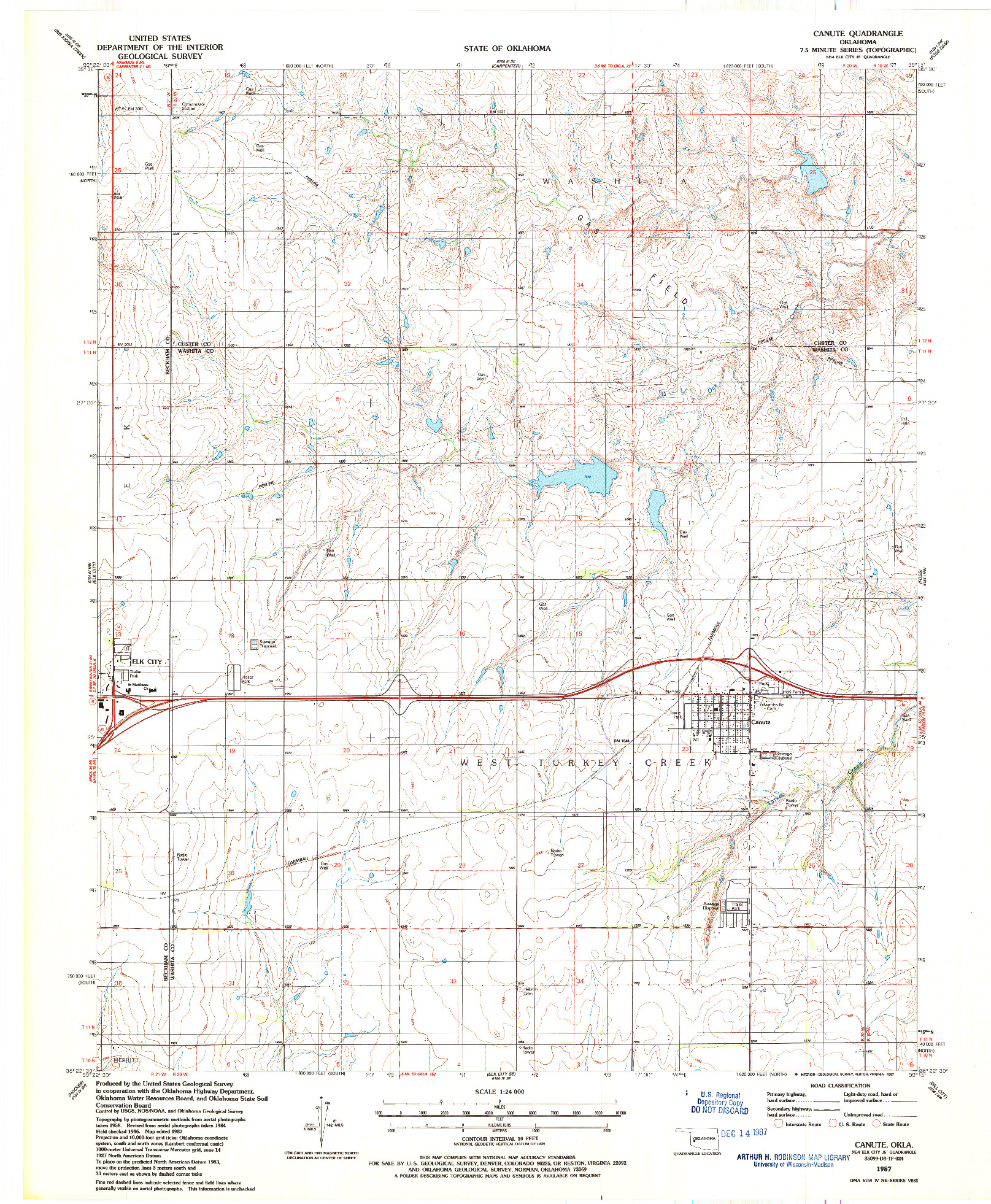 USGS 1:24000-SCALE QUADRANGLE FOR CANUTE, OK 1987