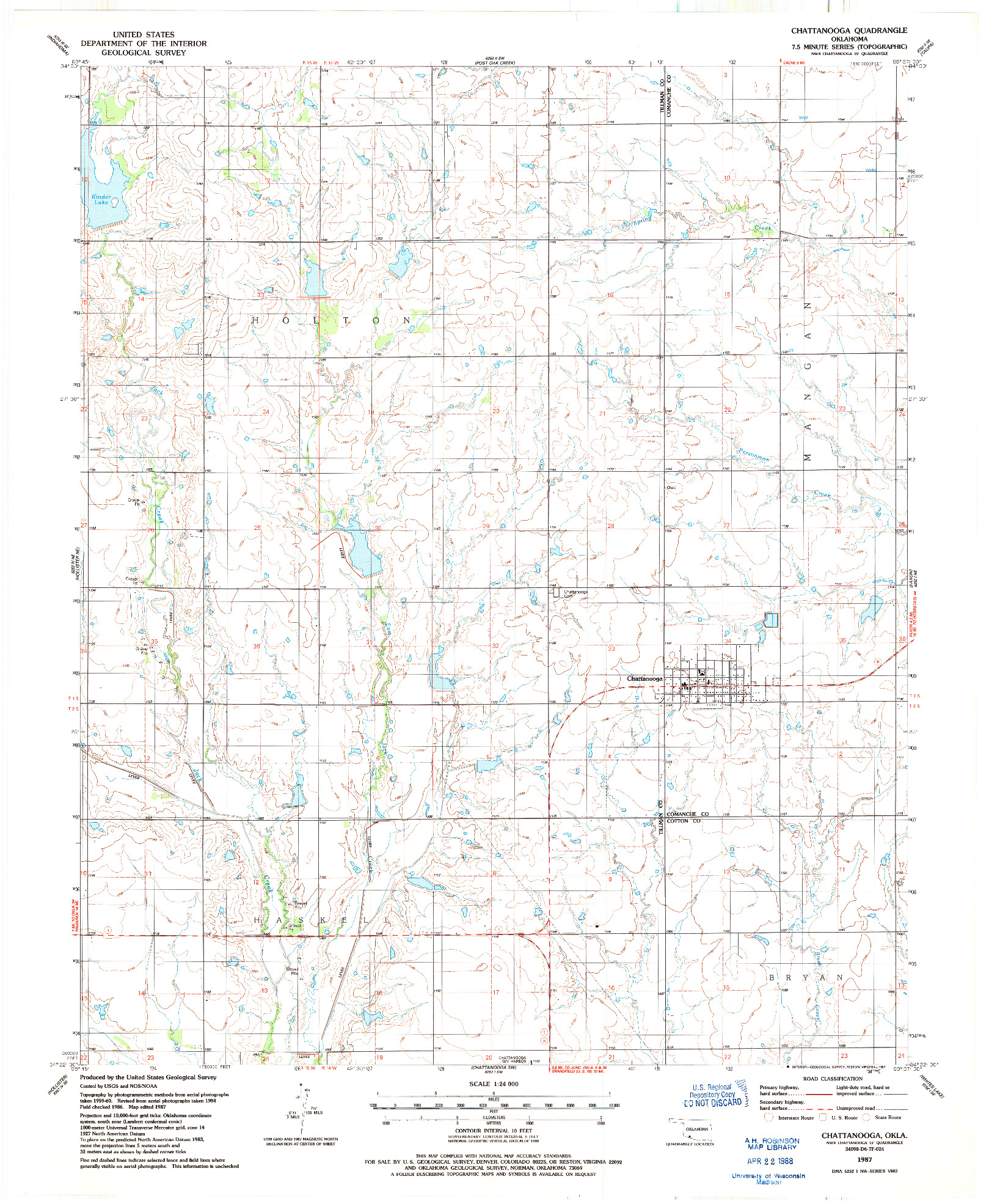 USGS 1:24000-SCALE QUADRANGLE FOR CHATTANOOGA, OK 1987