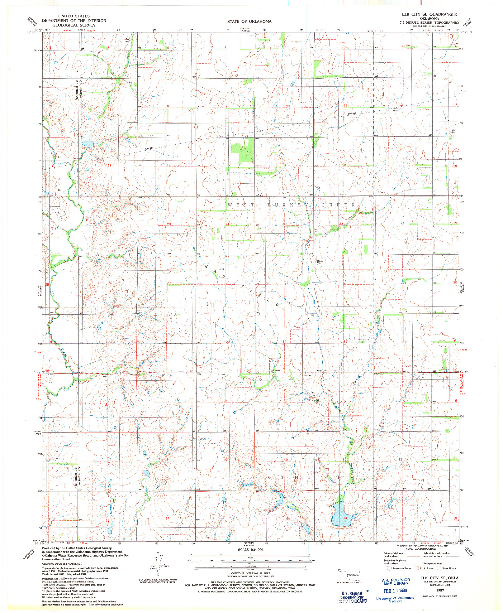 USGS 1:24000-SCALE QUADRANGLE FOR ELK CITY SE, OK 1987