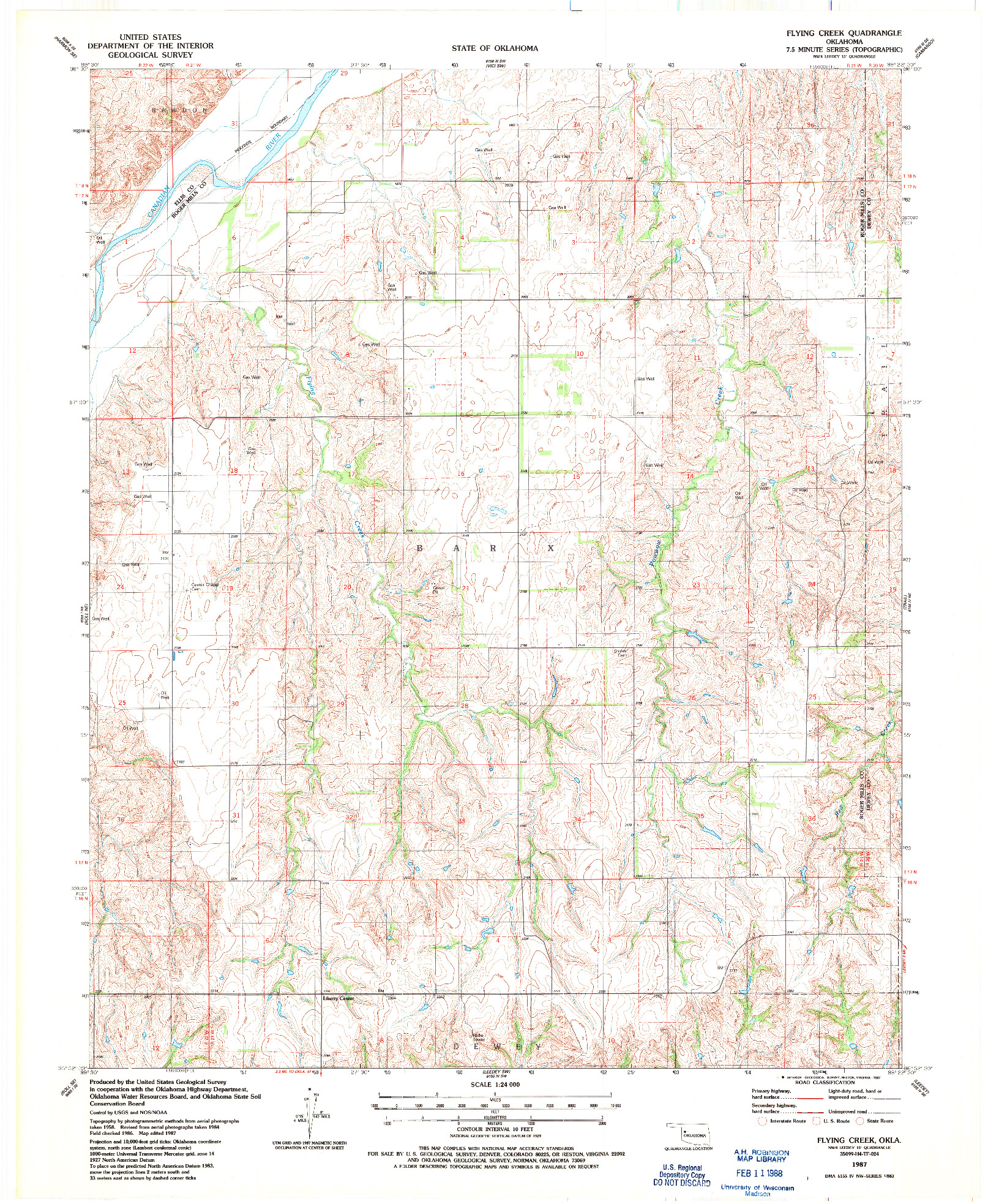 USGS 1:24000-SCALE QUADRANGLE FOR FLYING CREEK, OK 1987