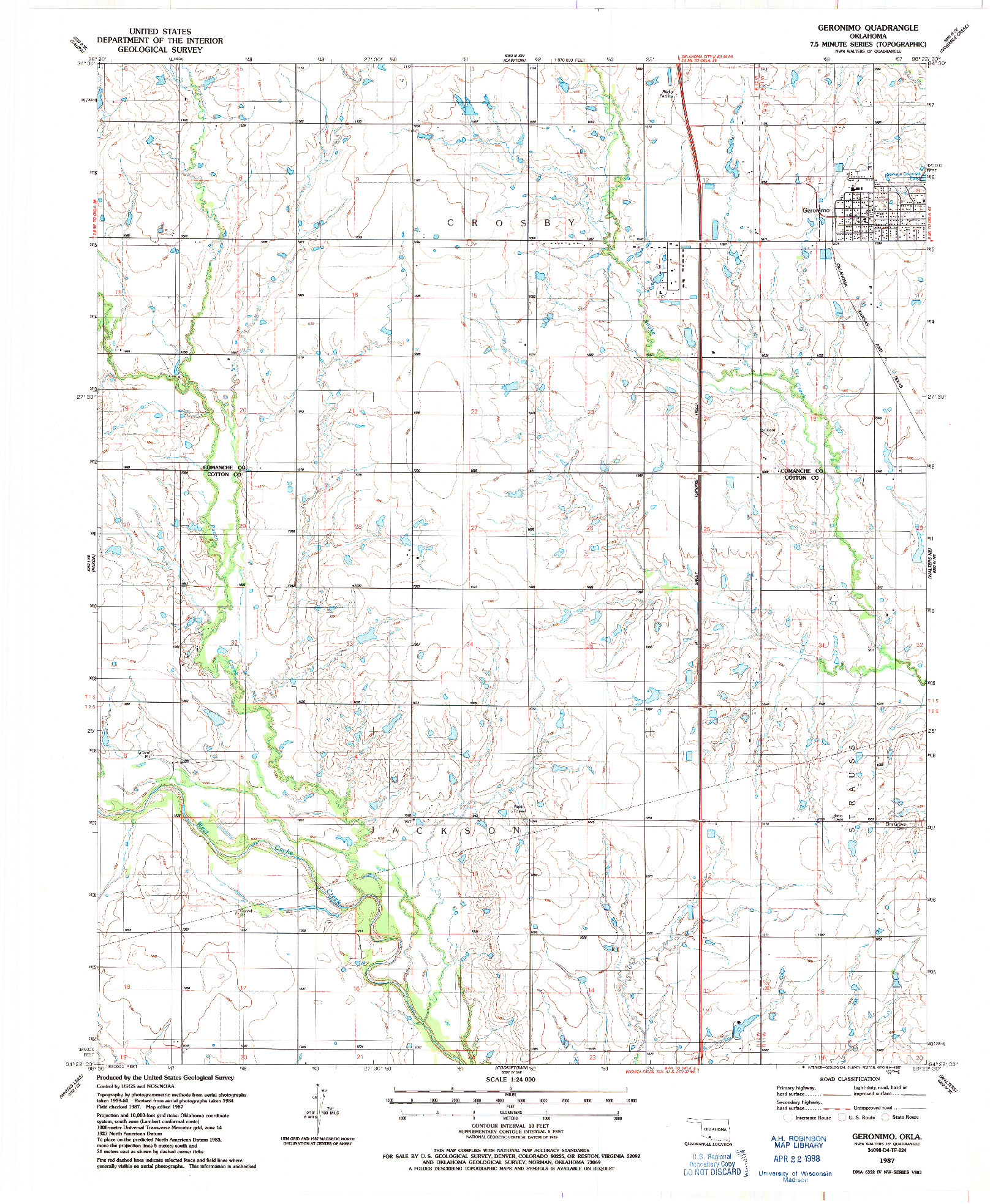 USGS 1:24000-SCALE QUADRANGLE FOR GERONIMO, OK 1987