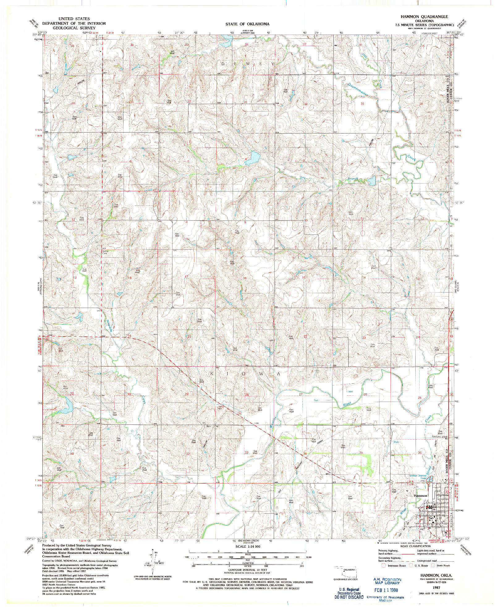 USGS 1:24000-SCALE QUADRANGLE FOR HAMMON, OK 1987