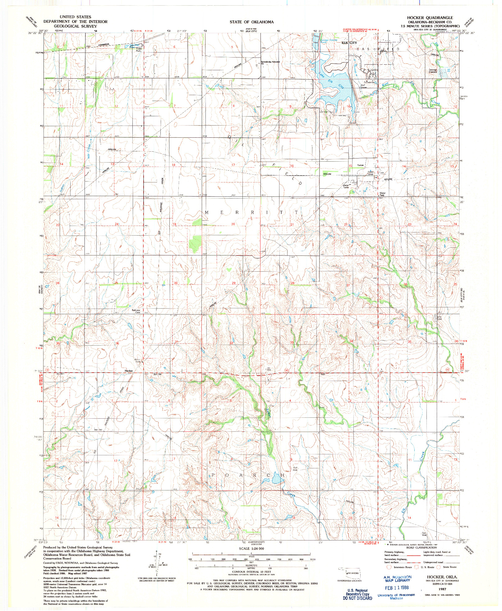 USGS 1:24000-SCALE QUADRANGLE FOR HOCKER, OK 1987