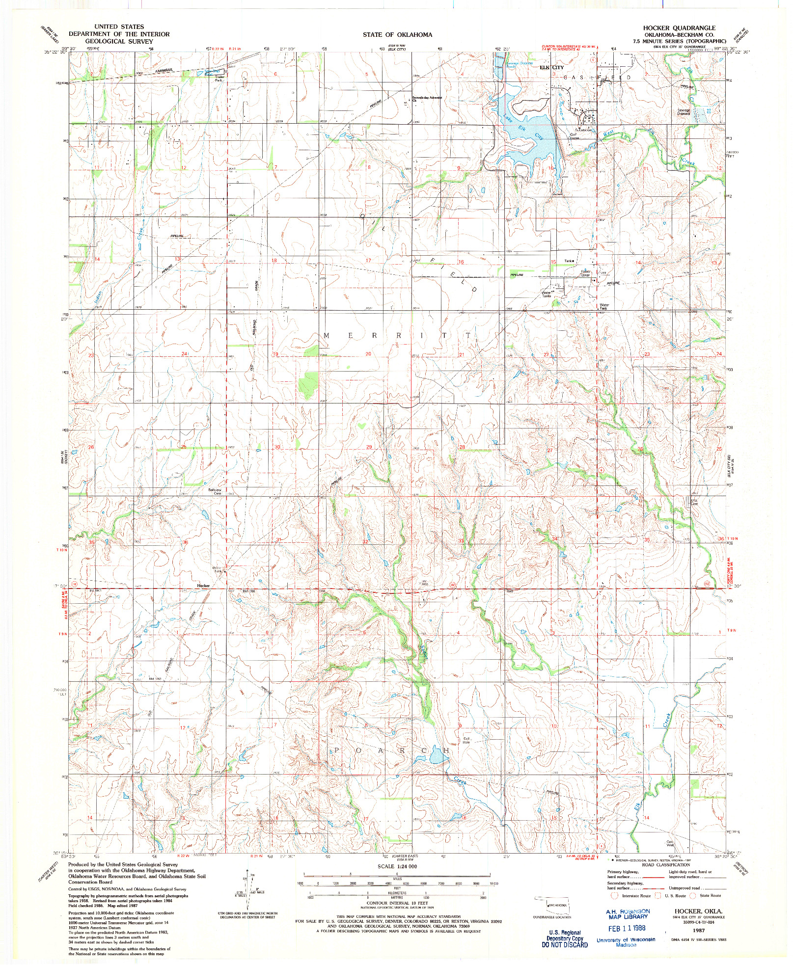 USGS 1:24000-SCALE QUADRANGLE FOR HOCKER, OK 1987
