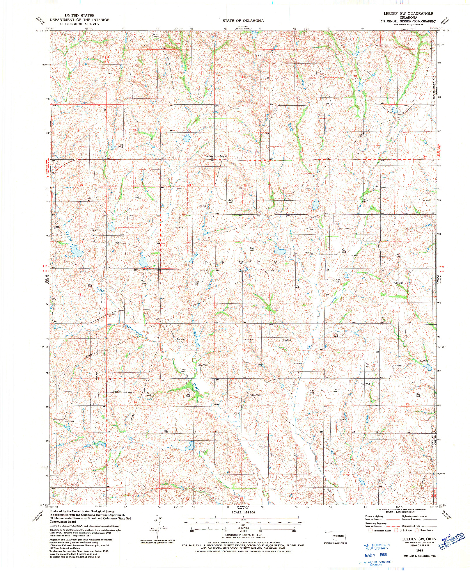 USGS 1:24000-SCALE QUADRANGLE FOR LEEDEY SW, OK 1987