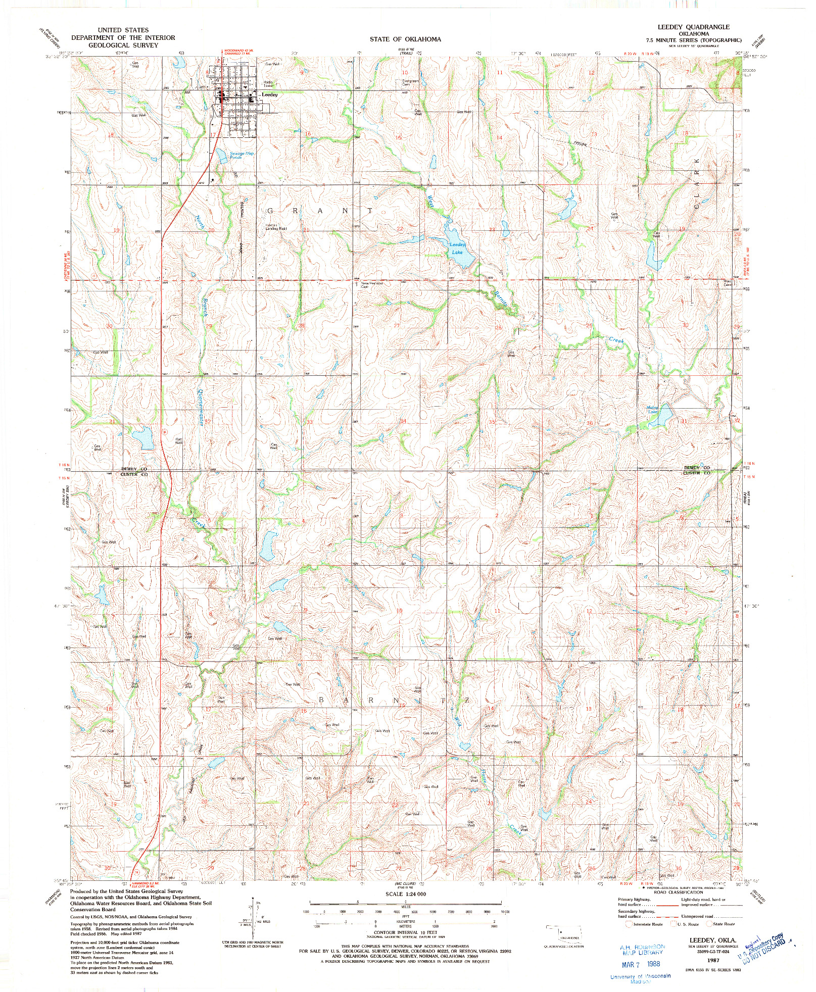 USGS 1:24000-SCALE QUADRANGLE FOR LEEDEY, OK 1987