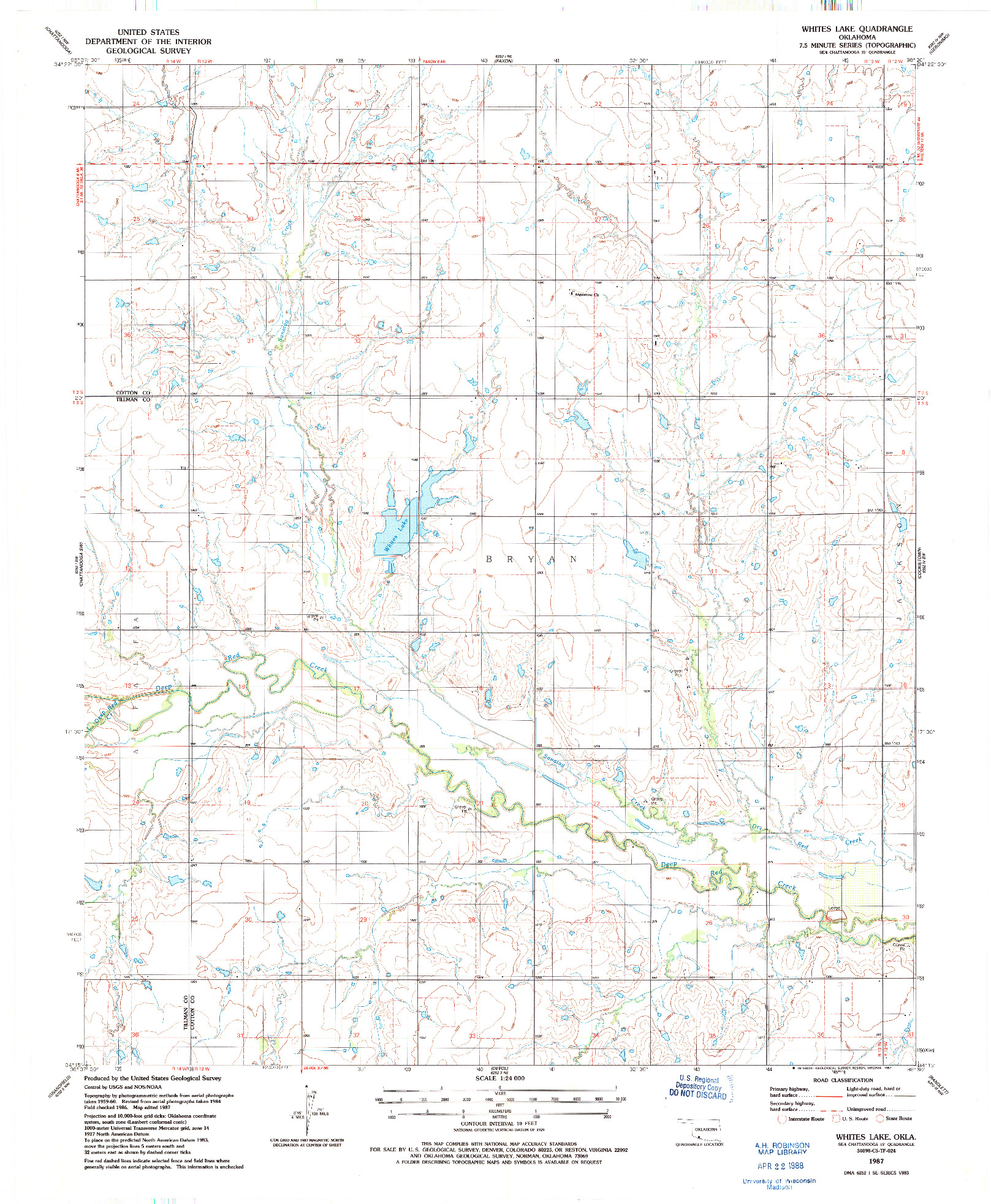 USGS 1:24000-SCALE QUADRANGLE FOR WHITES LAKE, OK 1987