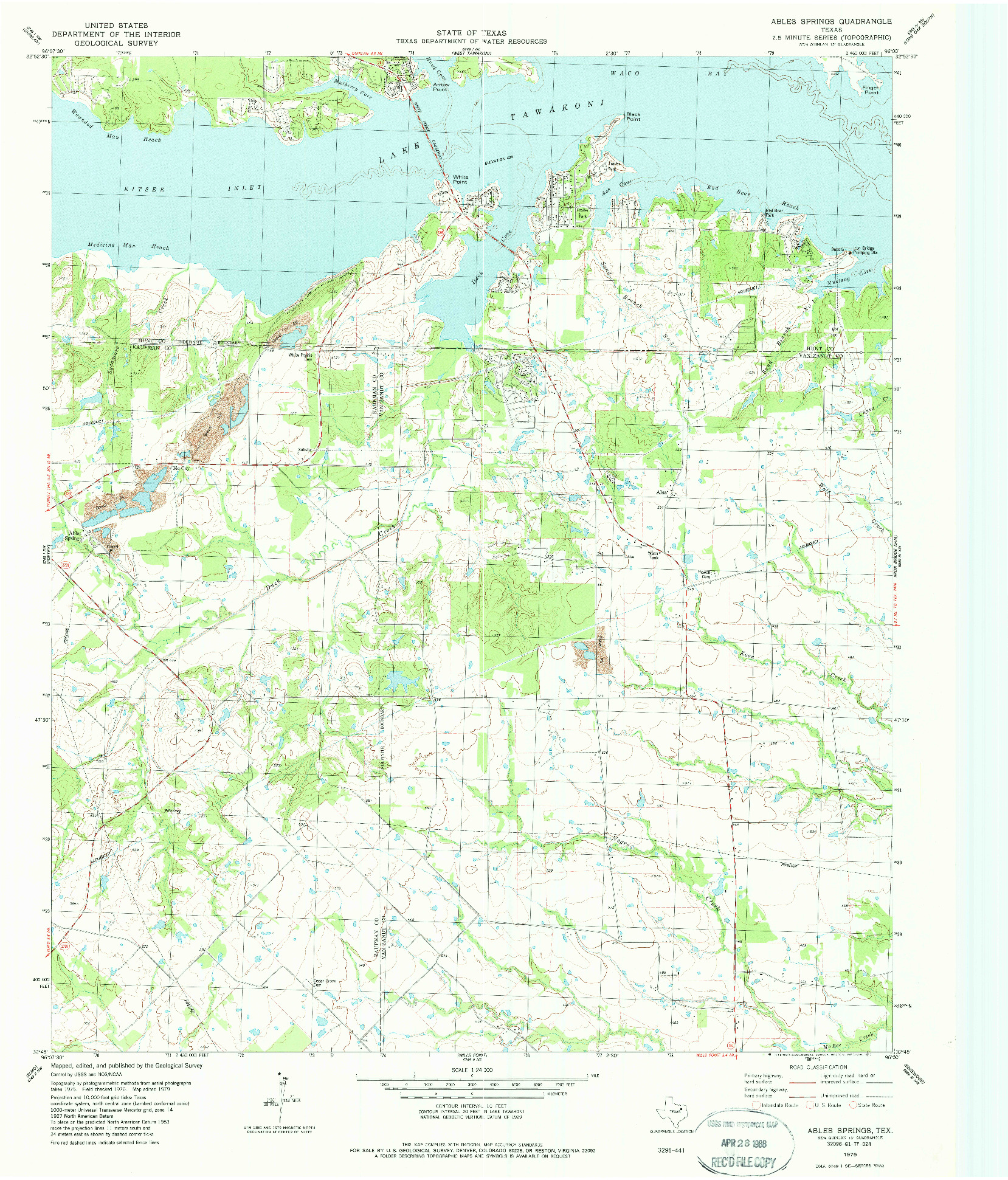 USGS 1:24000-SCALE QUADRANGLE FOR ABLES SPRINGS, TX 1979