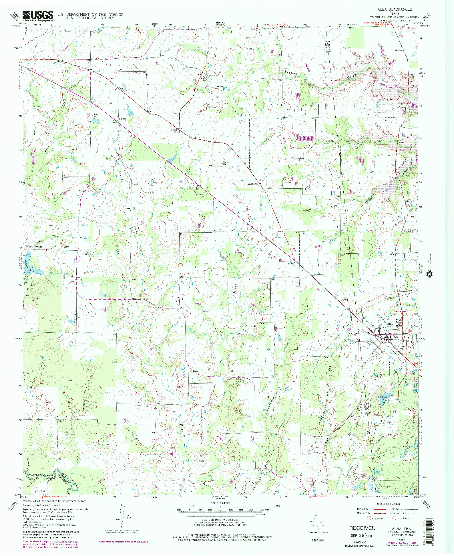 USGS 1:24000-SCALE QUADRANGLE FOR ALBA, TX 1958