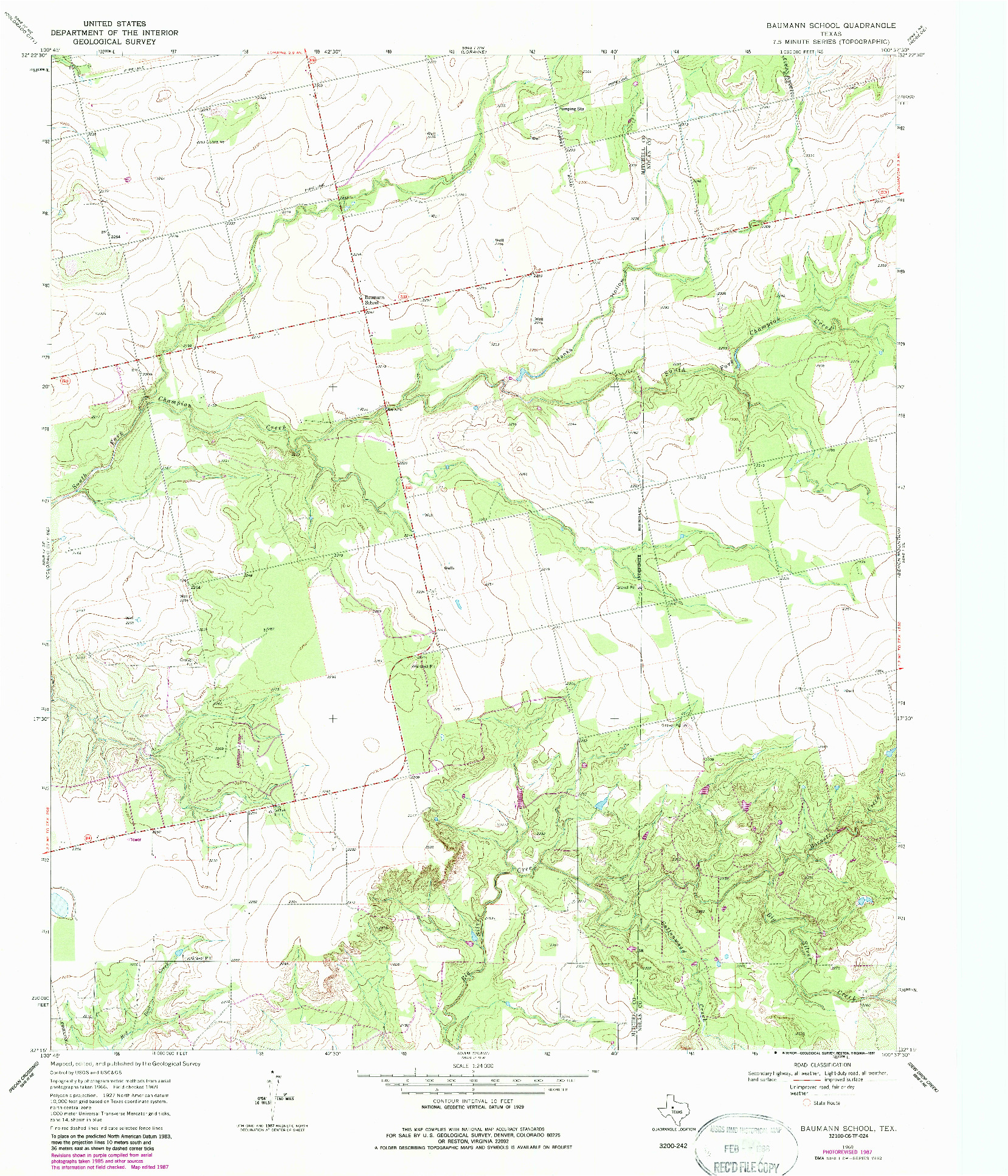 USGS 1:24000-SCALE QUADRANGLE FOR BAUMANN SCHOOL, TX 1969