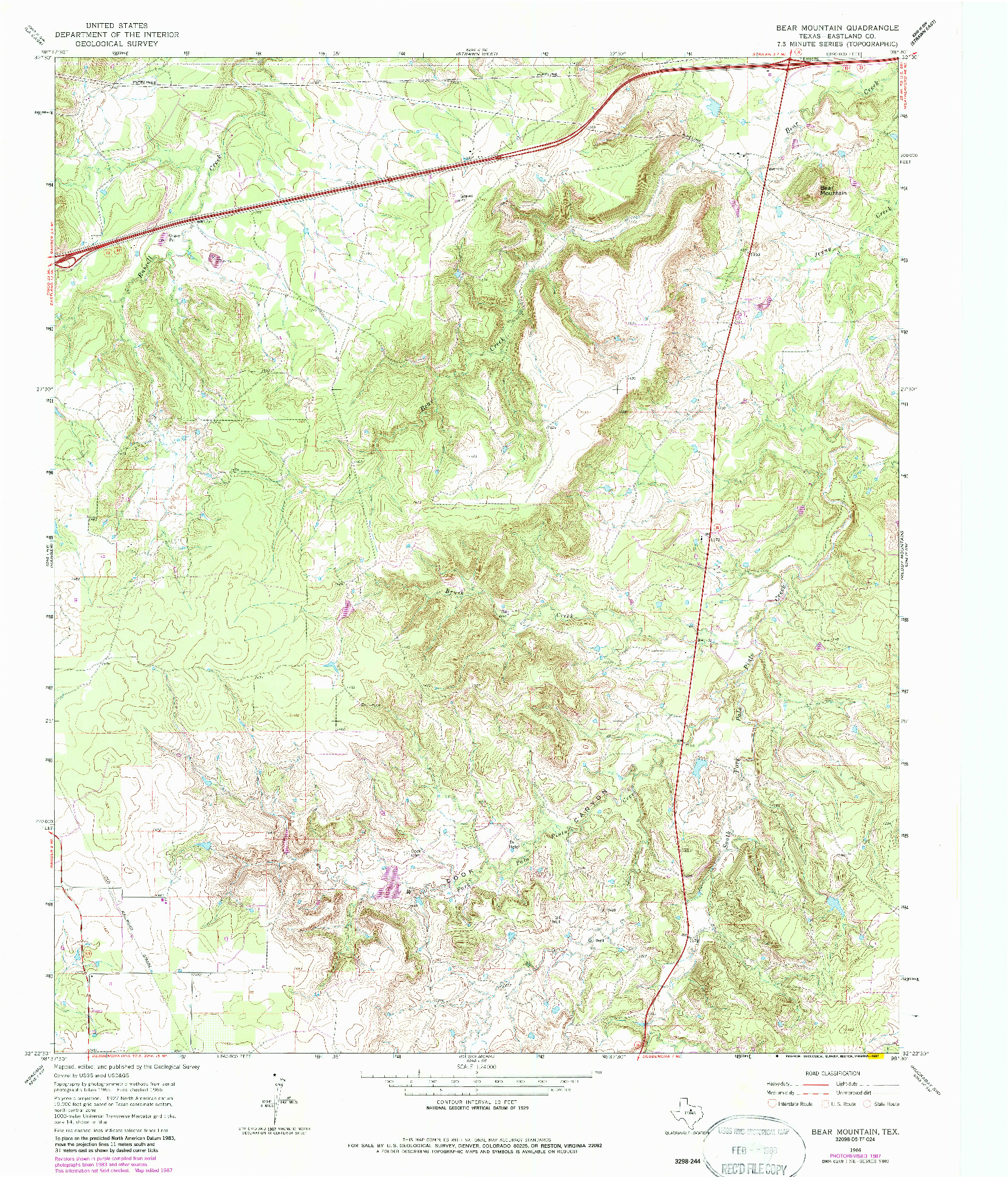 USGS 1:24000-SCALE QUADRANGLE FOR BEAR MOUNTAIN, TX 1966