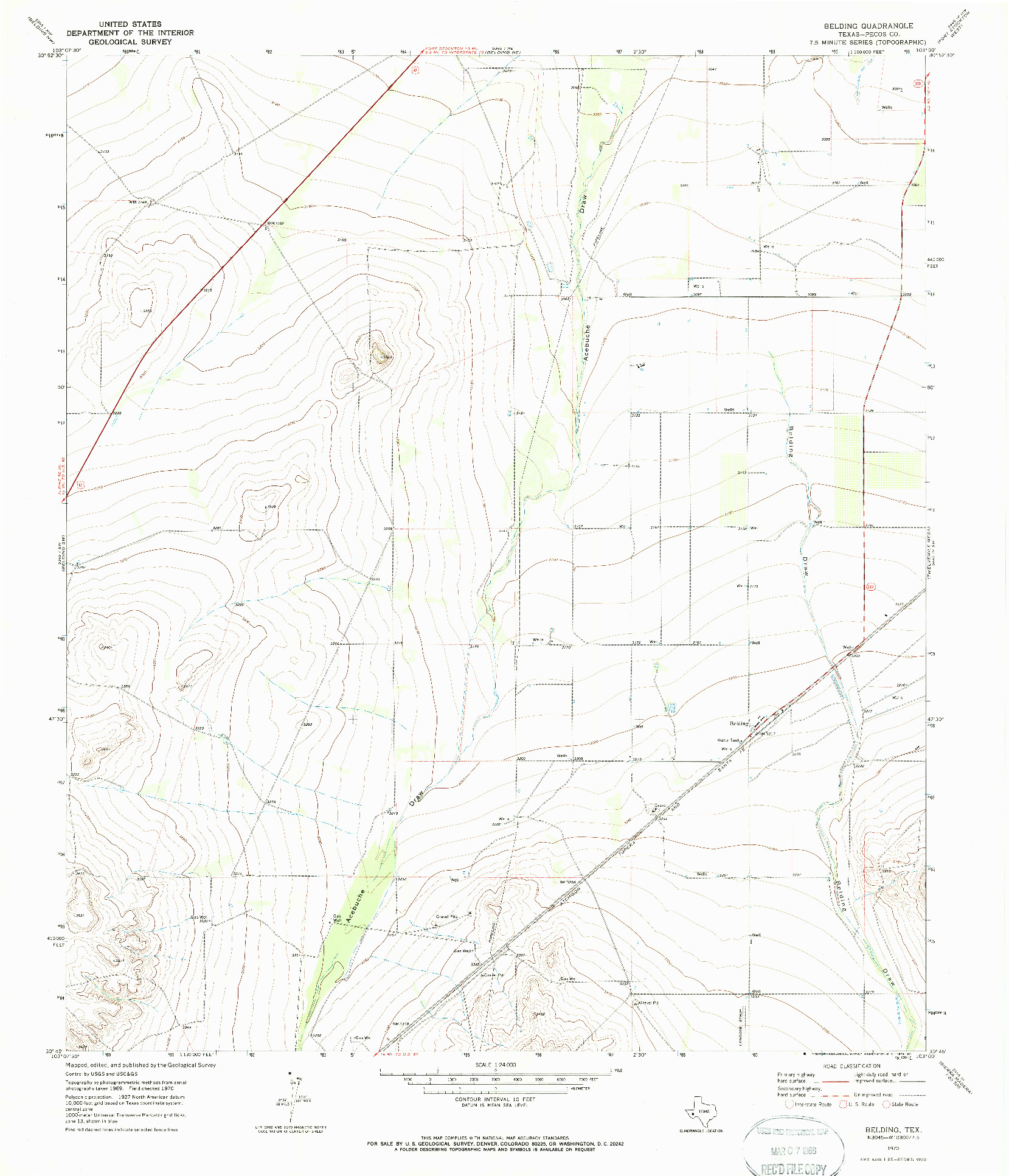 USGS 1:24000-SCALE QUADRANGLE FOR BELDING, TX 1970