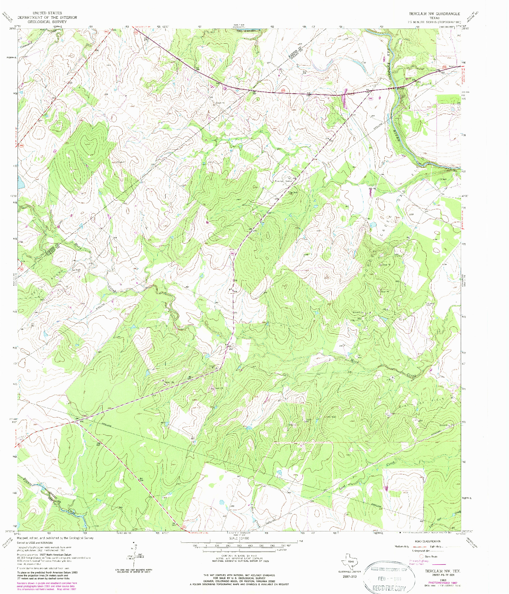 USGS 1:24000-SCALE QUADRANGLE FOR BERCLAIR NW, TX 1963