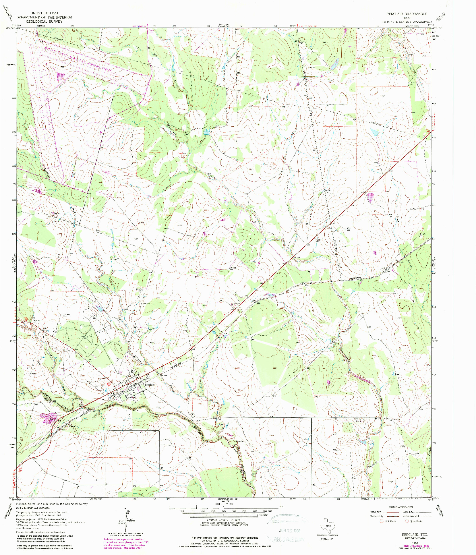 USGS 1:24000-SCALE QUADRANGLE FOR BERCLAIR, TX 1963