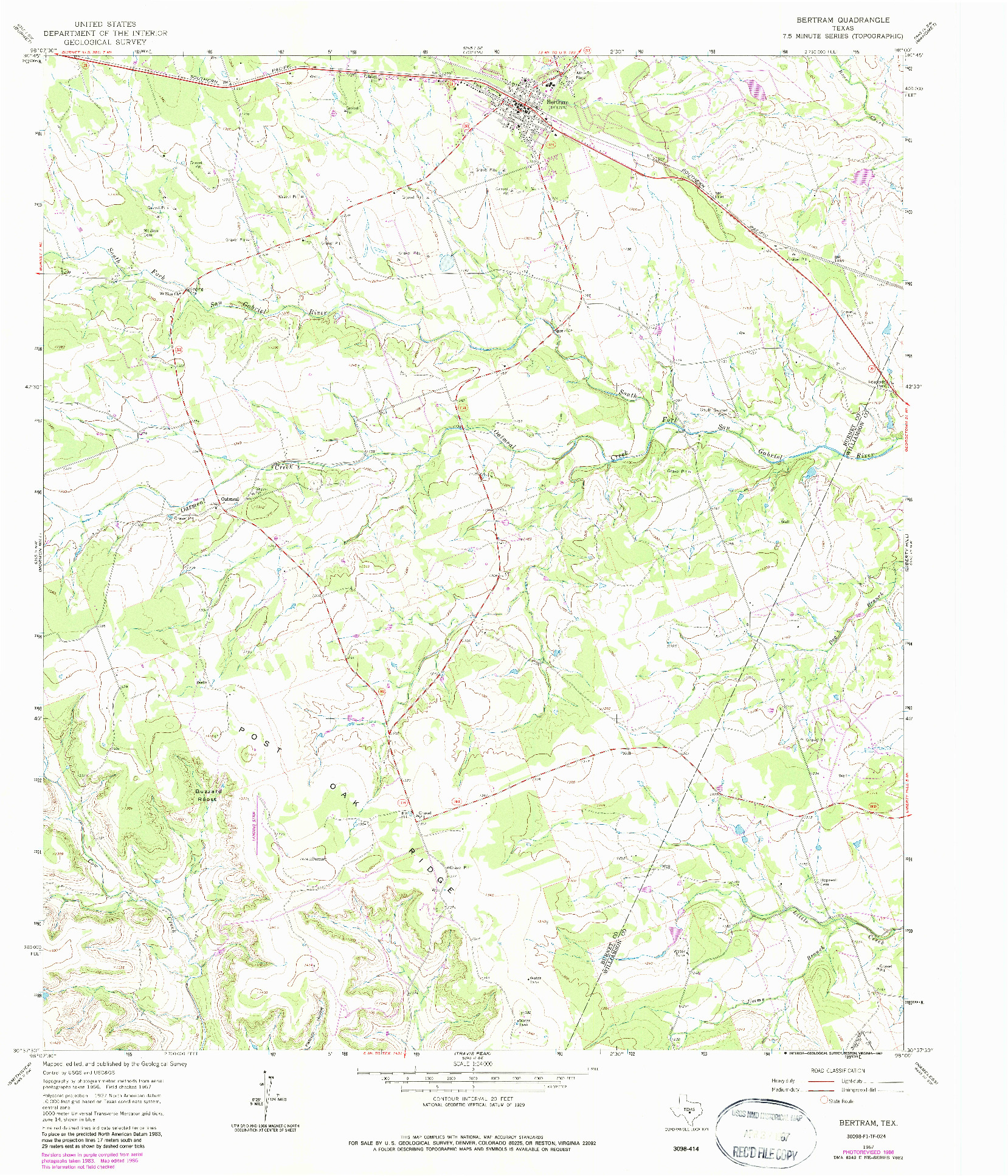 USGS 1:24000-SCALE QUADRANGLE FOR BERTRAM, TX 1967