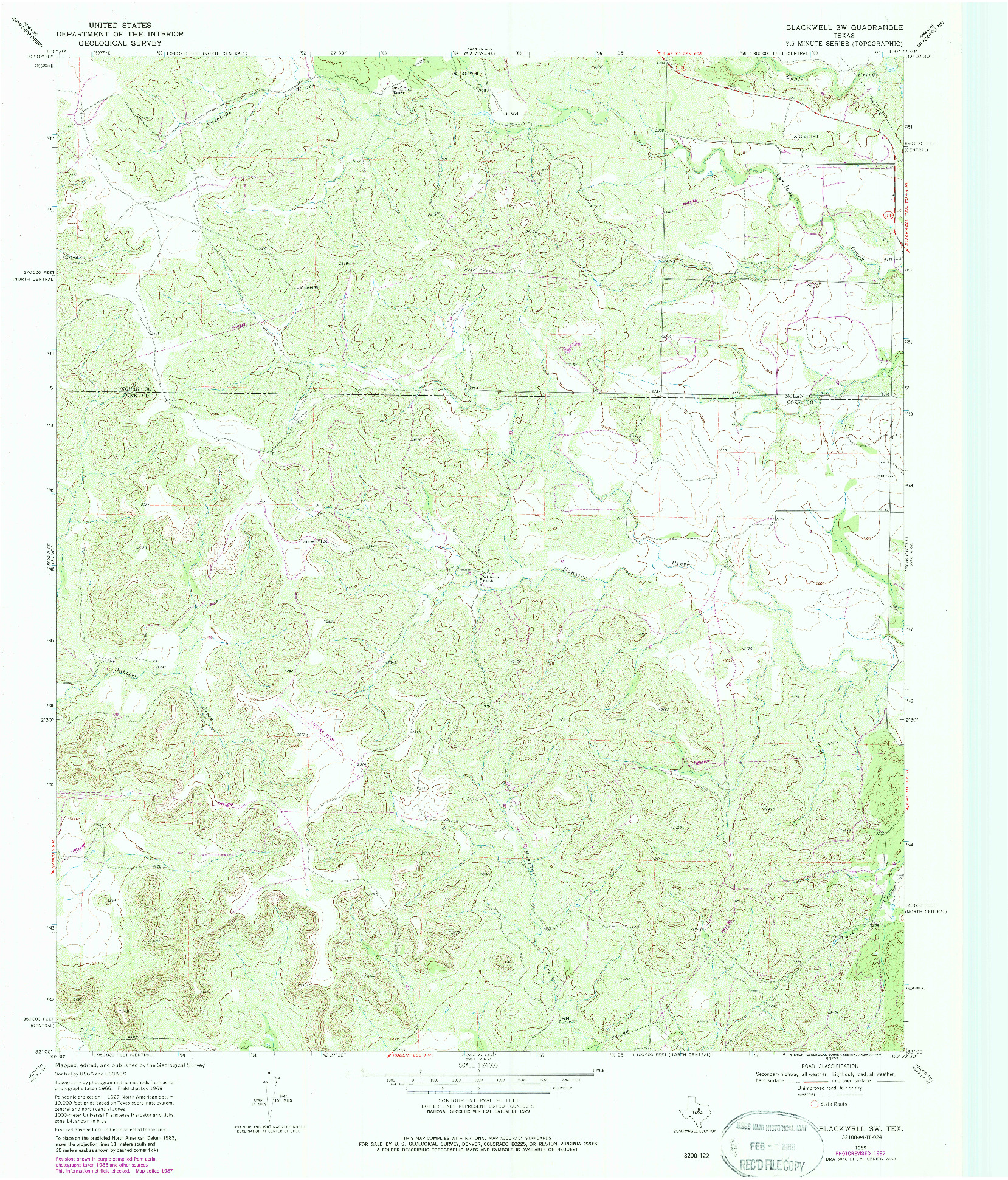 USGS 1:24000-SCALE QUADRANGLE FOR BLACKWELL SW, TX 1969