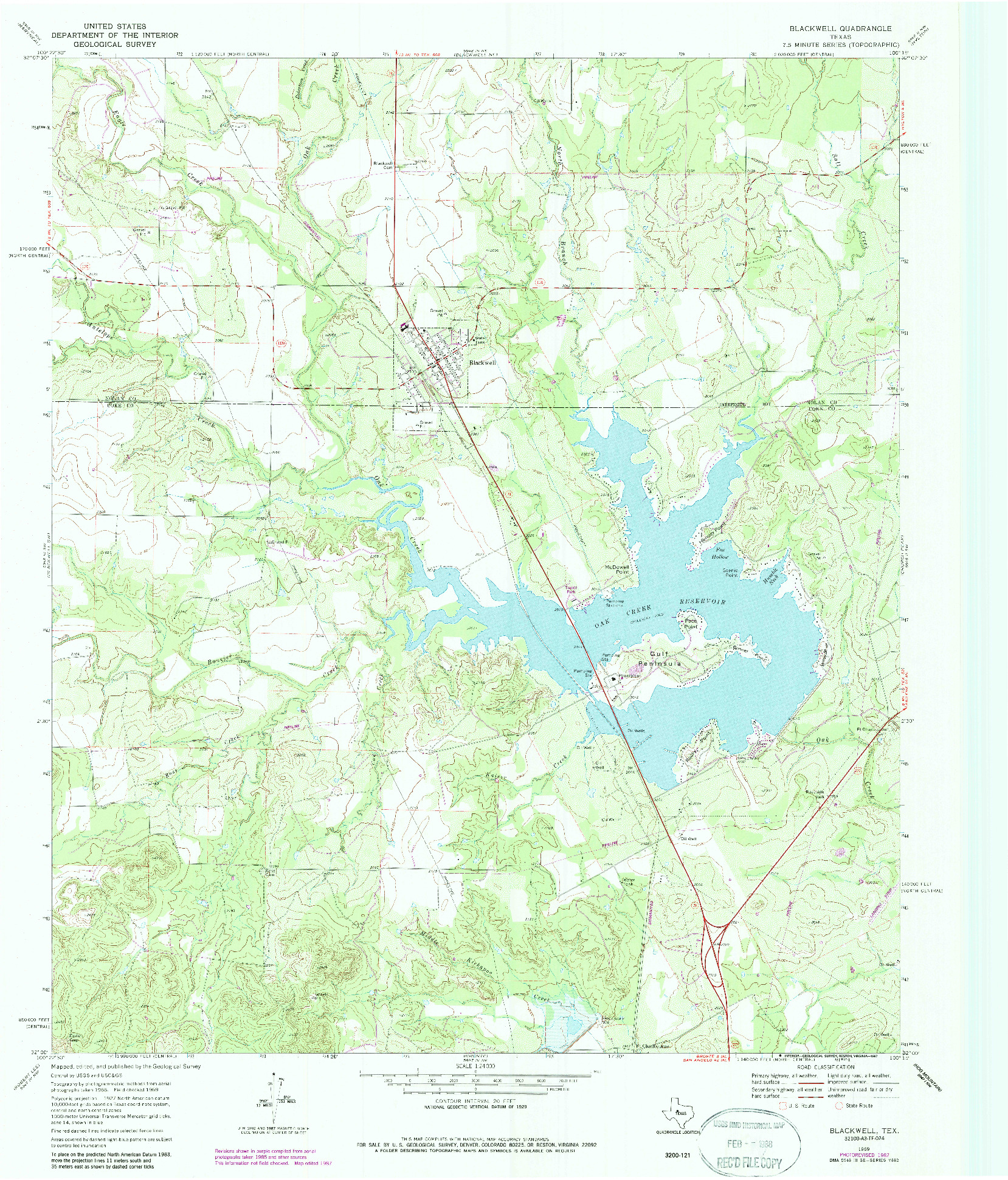 USGS 1:24000-SCALE QUADRANGLE FOR BLACKWELL, TX 1969