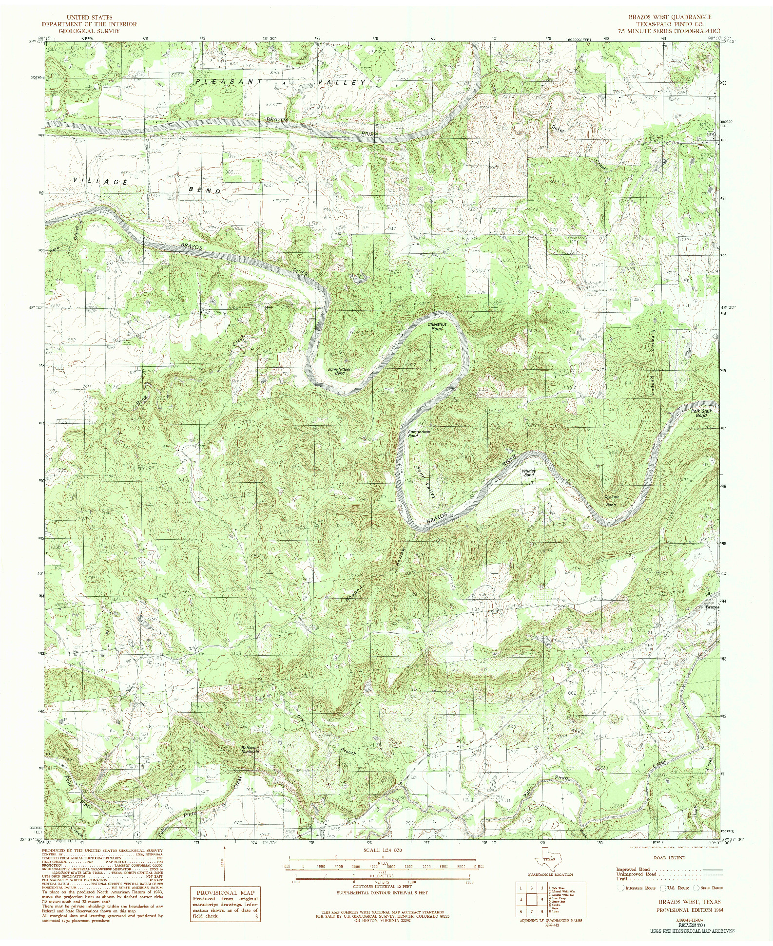 USGS 1:24000-SCALE QUADRANGLE FOR BRAZOS WEST, TX 1984
