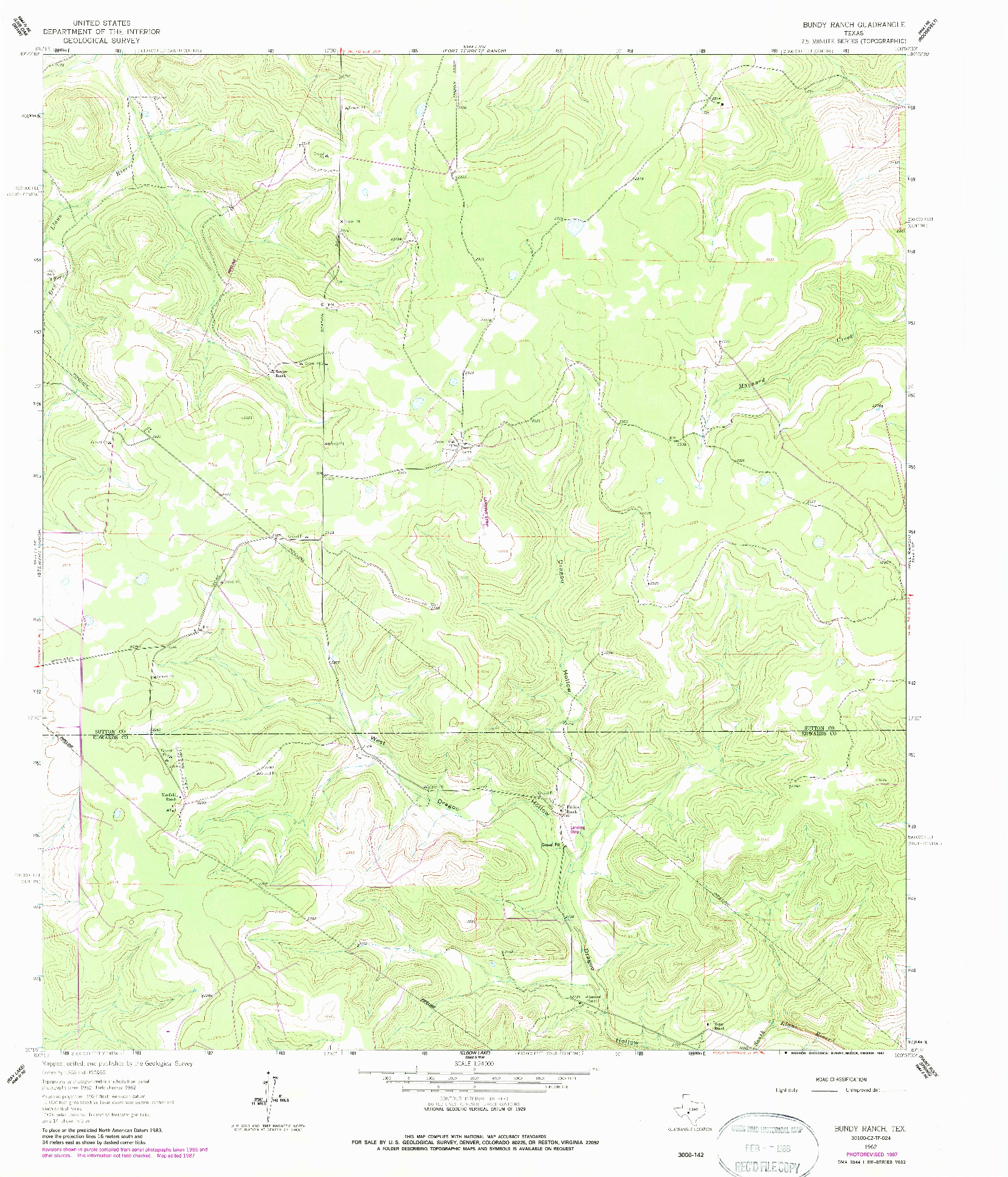 USGS 1:24000-SCALE QUADRANGLE FOR BUNDY RANCH, TX 1962