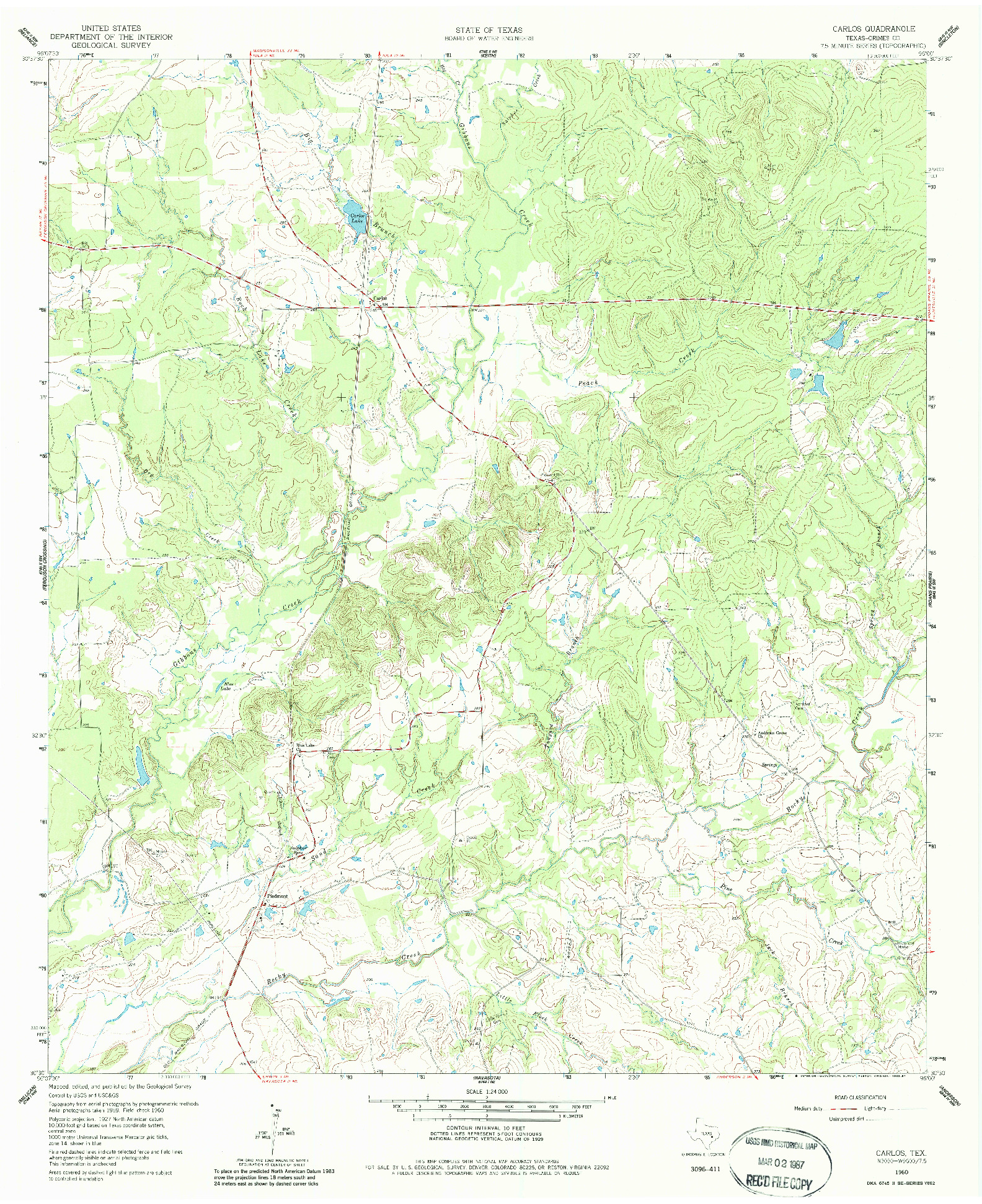 USGS 1:24000-SCALE QUADRANGLE FOR CARLOS, TX 1960