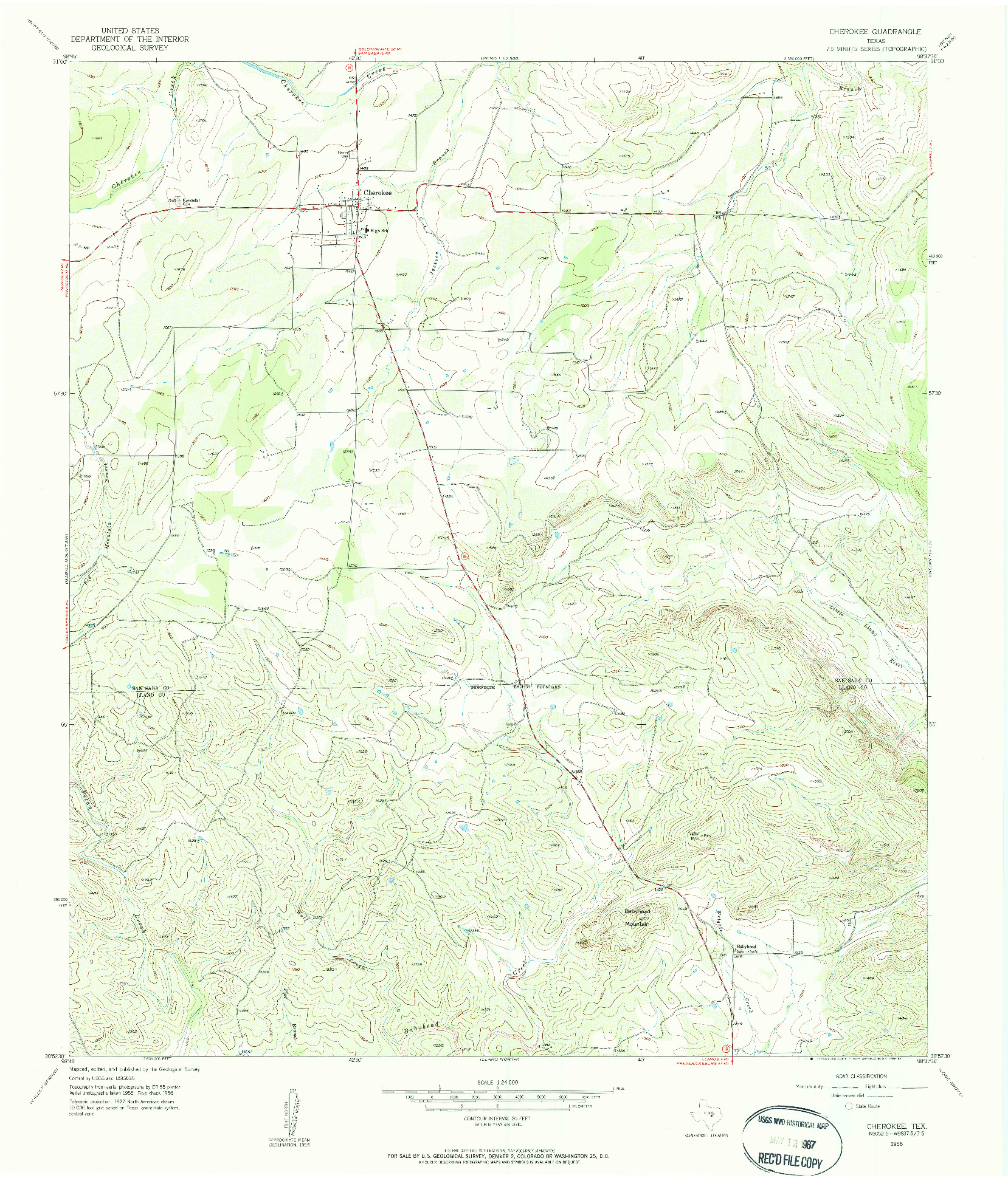 USGS 1:24000-SCALE QUADRANGLE FOR CHEROKEE, TX 1956