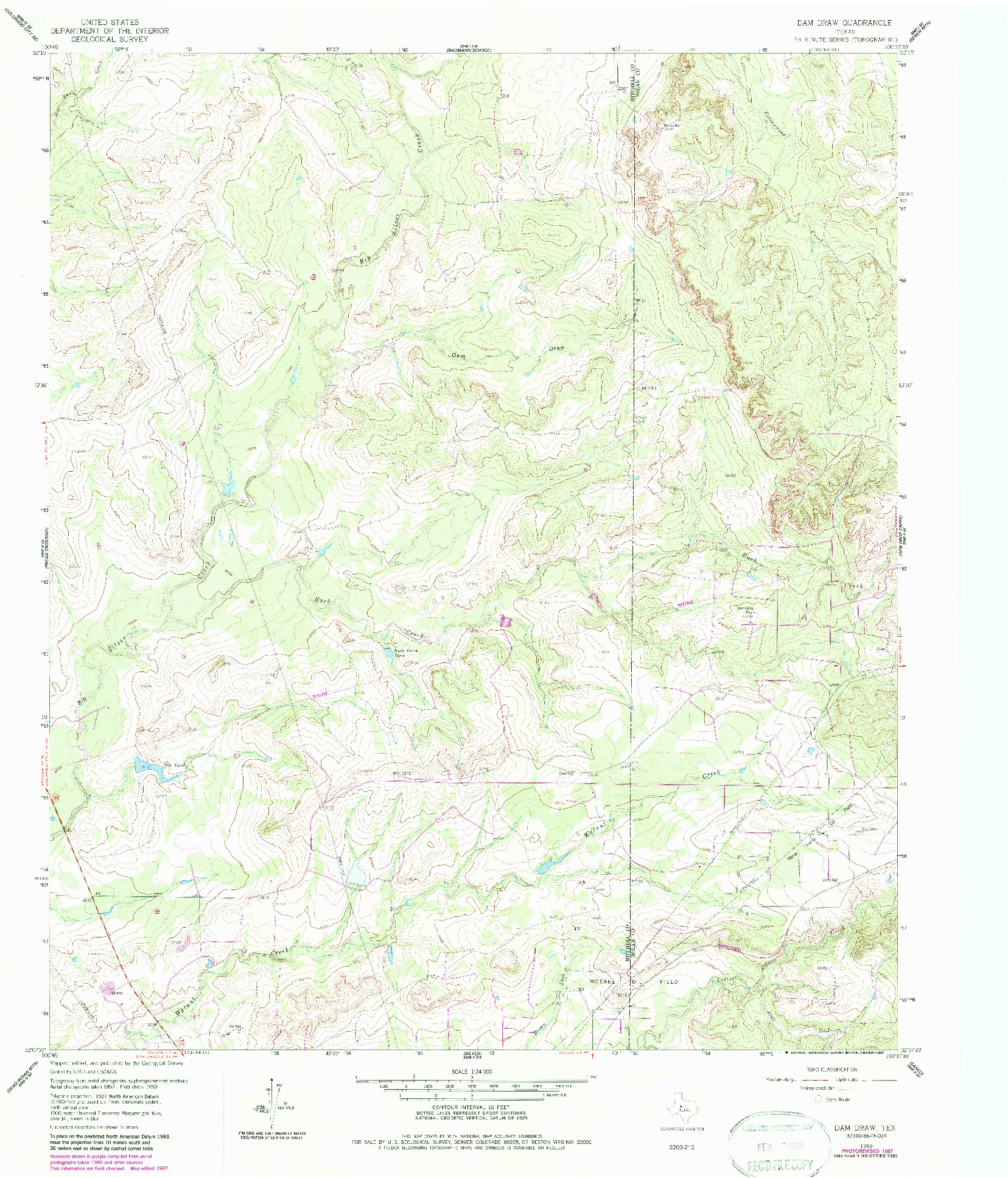 USGS 1:24000-SCALE QUADRANGLE FOR DAM DRAW, TX 1959