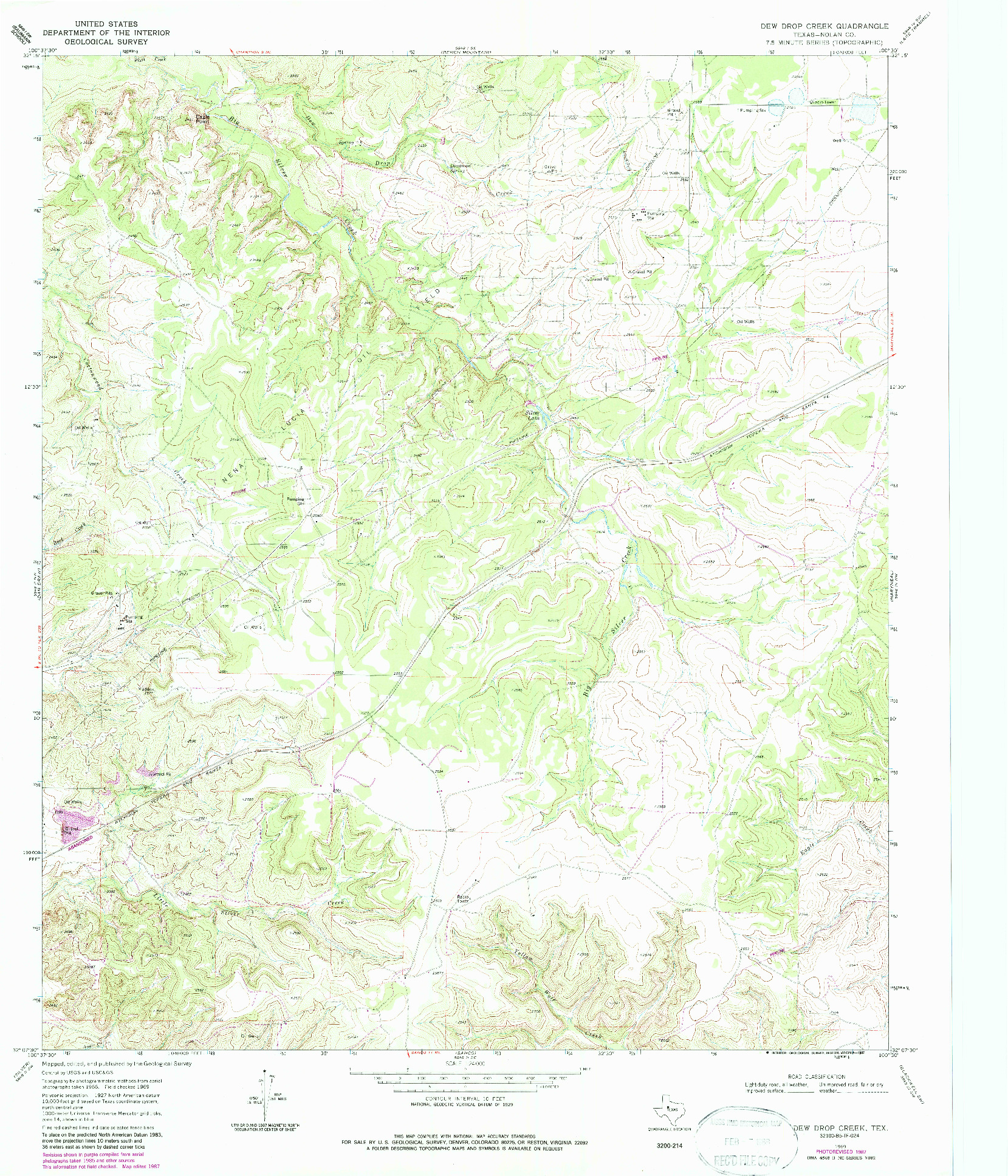 USGS 1:24000-SCALE QUADRANGLE FOR DEW DROP CREEK, TX 1969