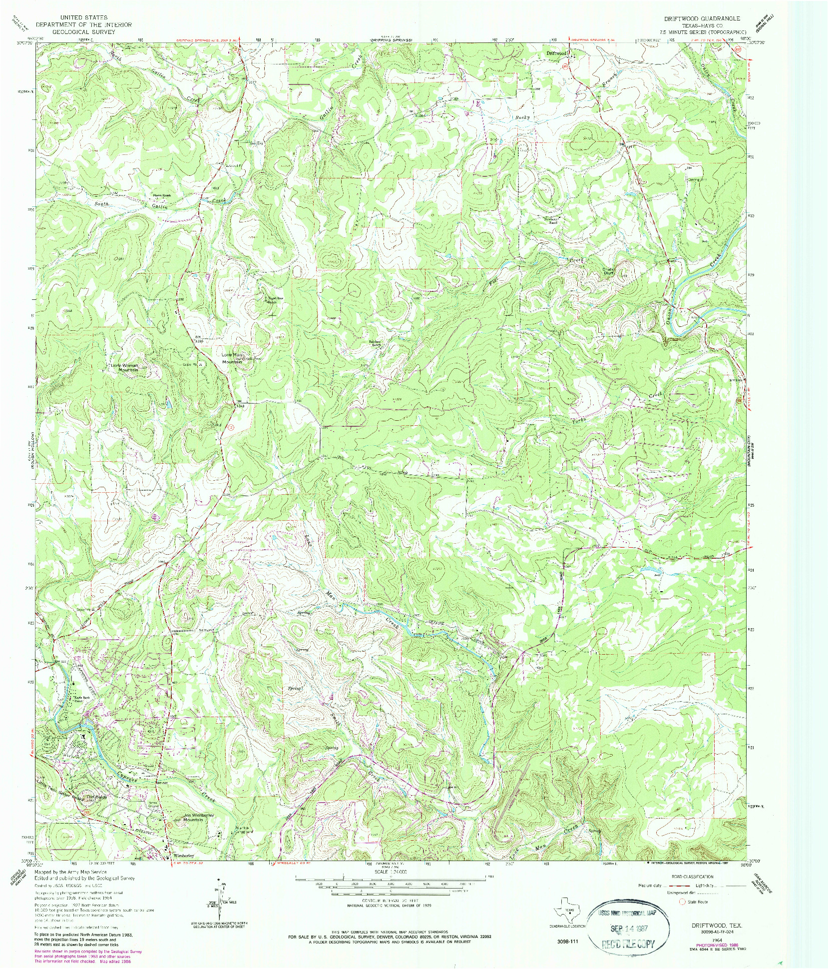 USGS 1:24000-SCALE QUADRANGLE FOR DRIFTWOOD, TX 1964