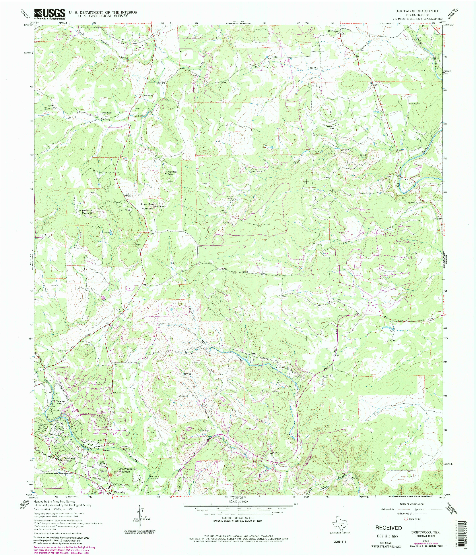 USGS 1:24000-SCALE QUADRANGLE FOR DRIFTWOOD, TX 1964