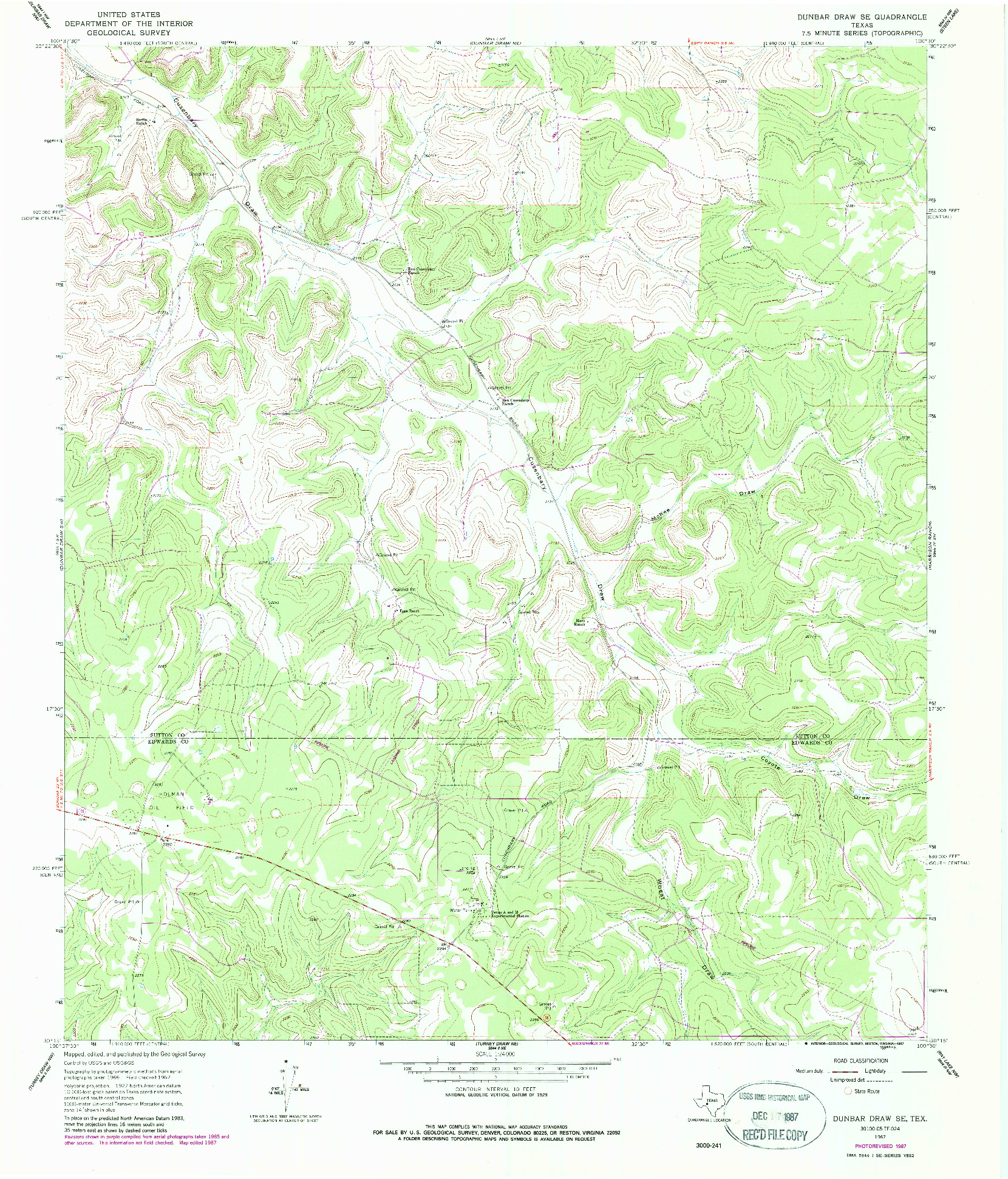 USGS 1:24000-SCALE QUADRANGLE FOR DUNBAR DRAW SE, TX 1967