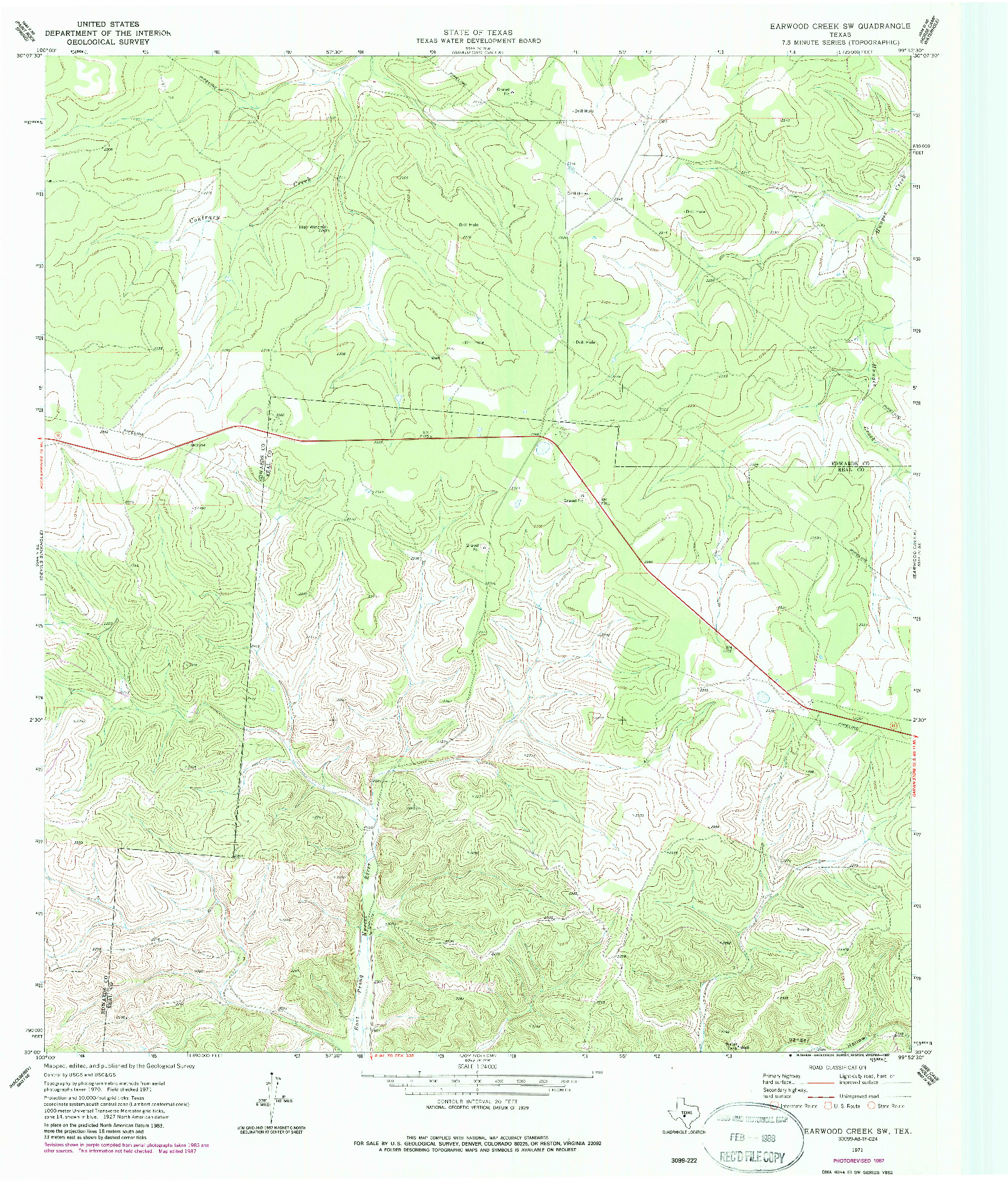 USGS 1:24000-SCALE QUADRANGLE FOR EARWOOD CREEK SW, TX 1971
