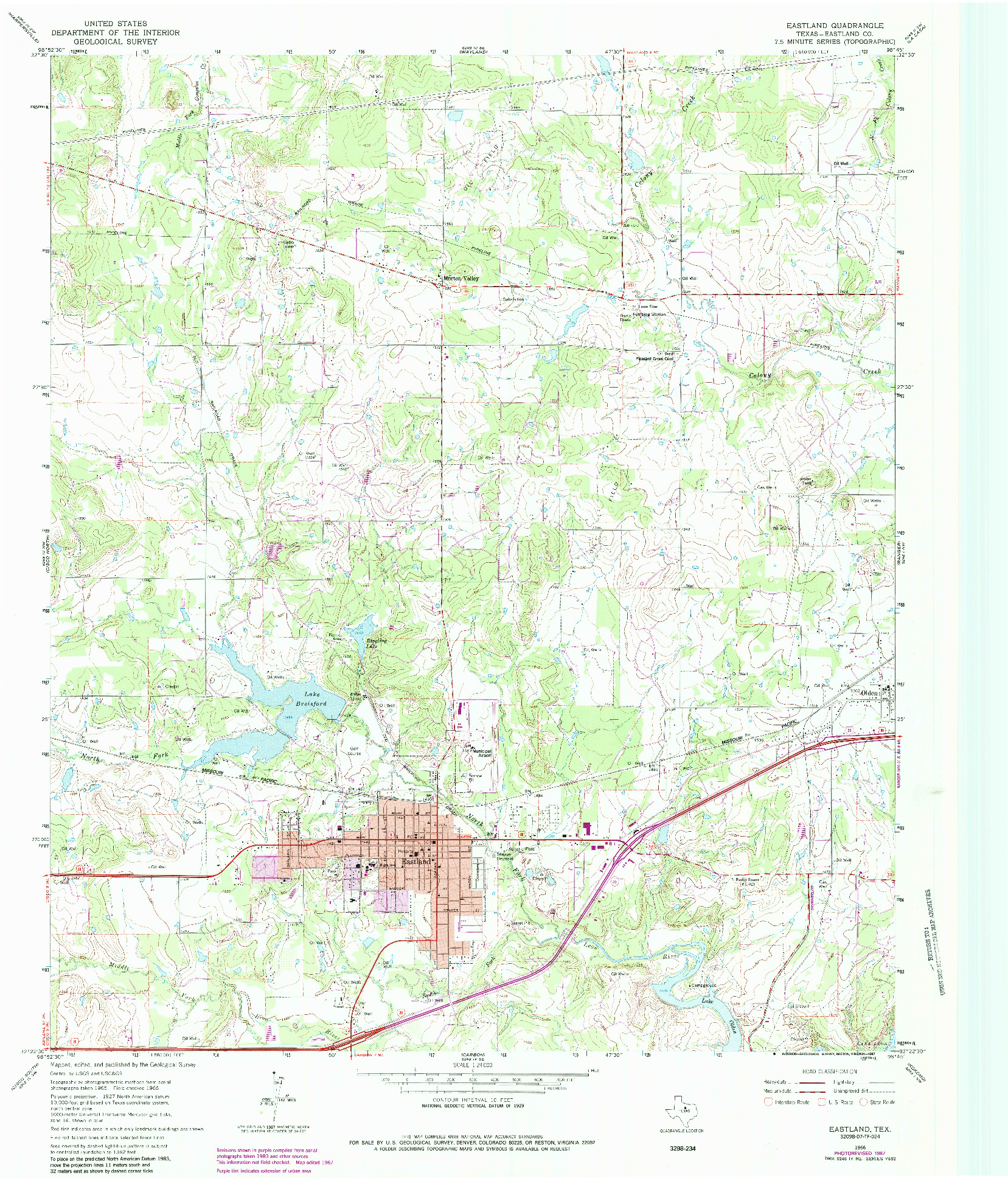 USGS 1:24000-SCALE QUADRANGLE FOR EASTLAND, TX 1966