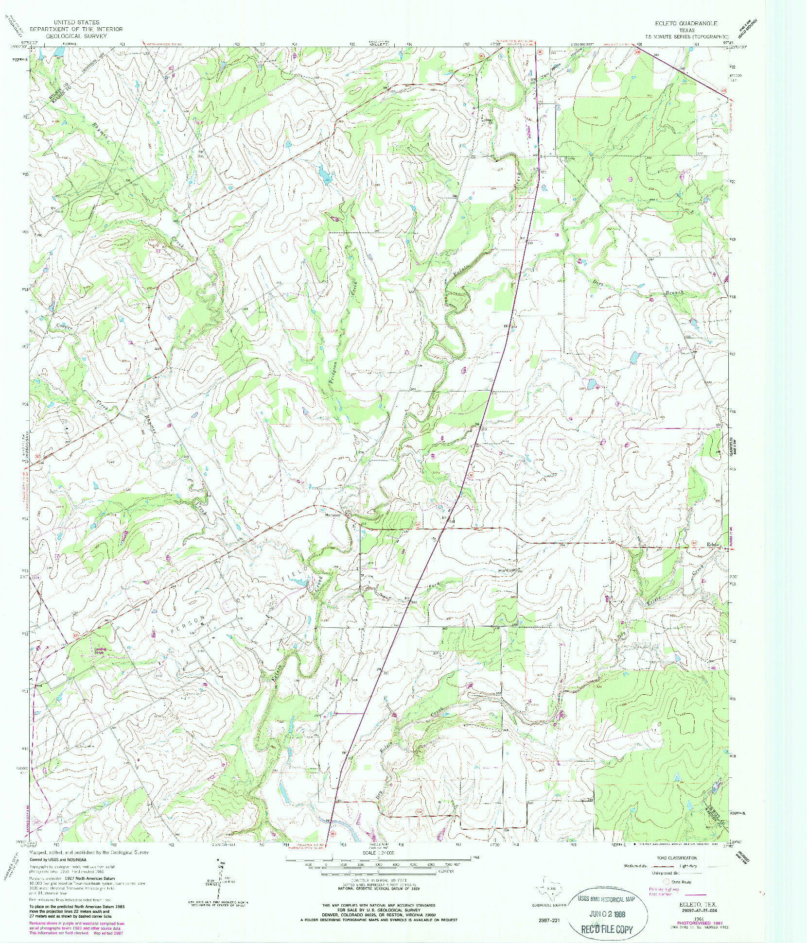 USGS 1:24000-SCALE QUADRANGLE FOR ECLETO, TX 1961