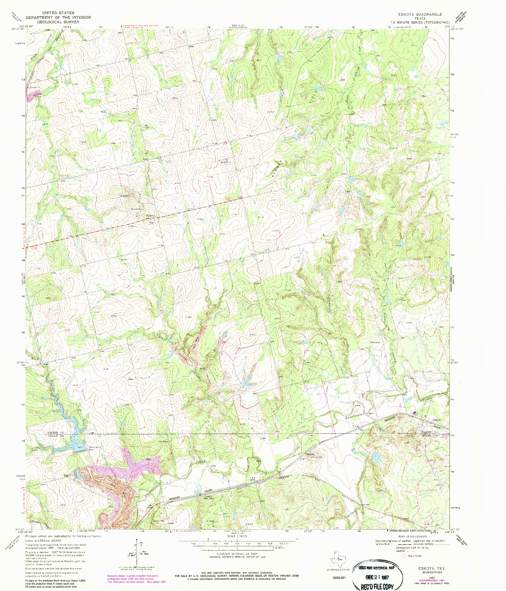 USGS 1:24000-SCALE QUADRANGLE FOR ESKOTA, TX 1969
